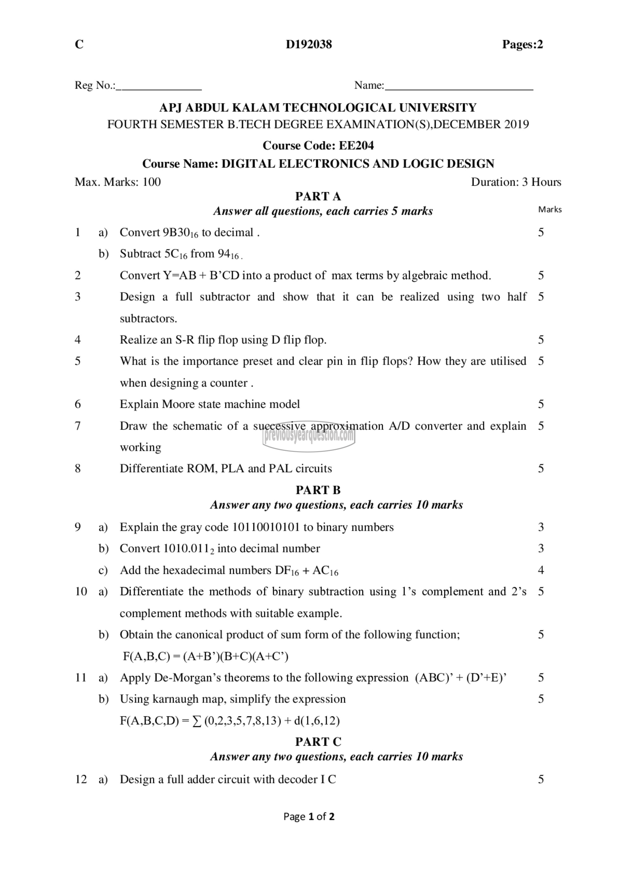 Question Paper - Digital Electronics and Logic Design-1