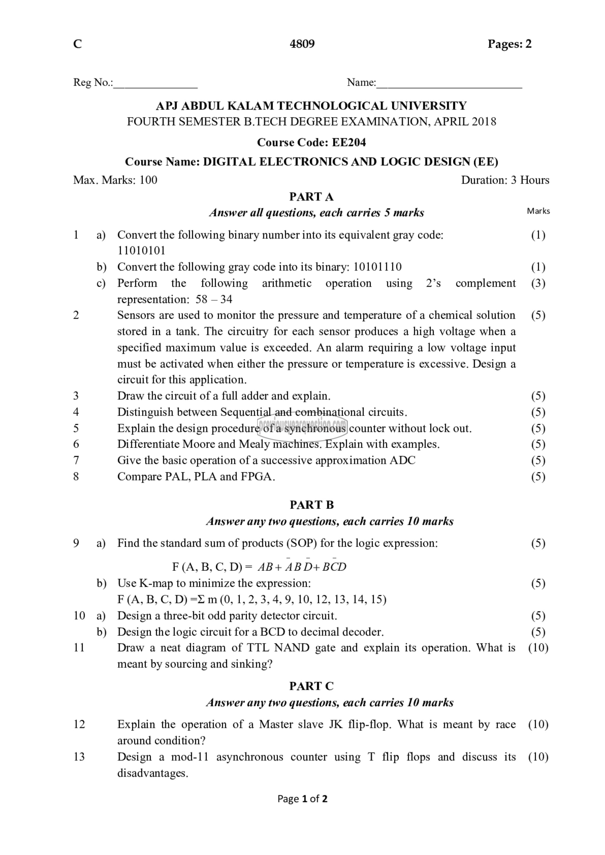 Question Paper - Digital Electronics and Logic Design-1