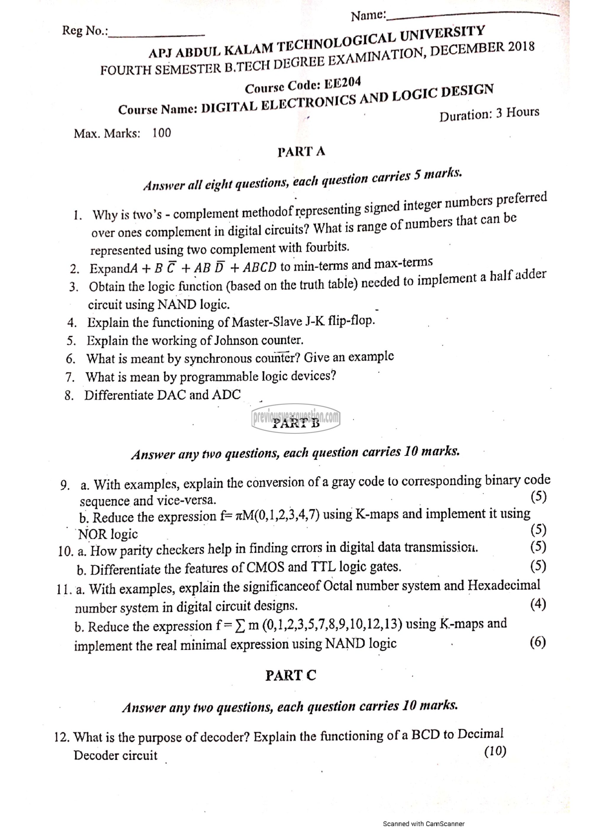 Question Paper - Digital Electronics and Logic Design-1