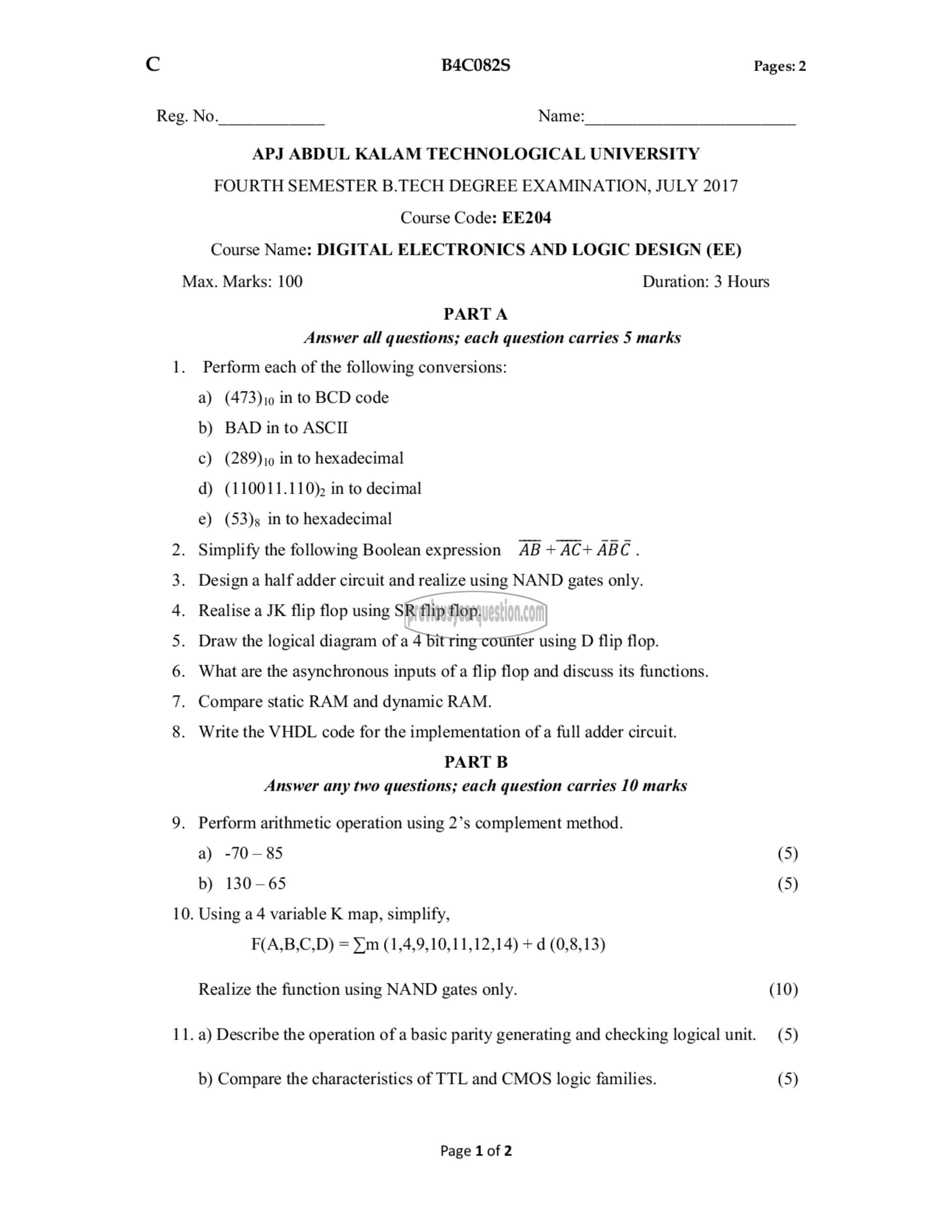 Question Paper - Digital Electronics and Logic Design-1