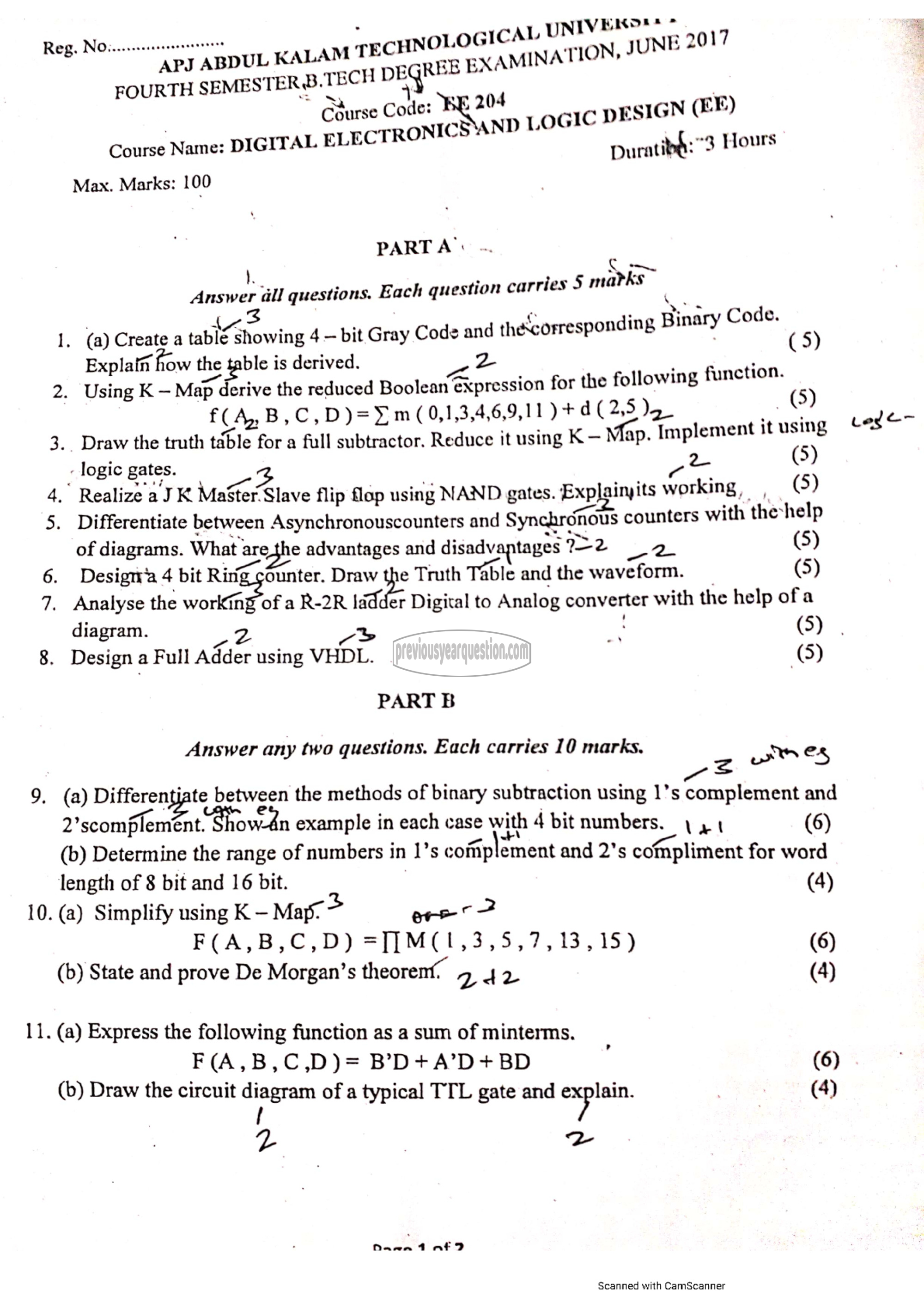 Question Paper - Digital Electronics and Logic Design-1