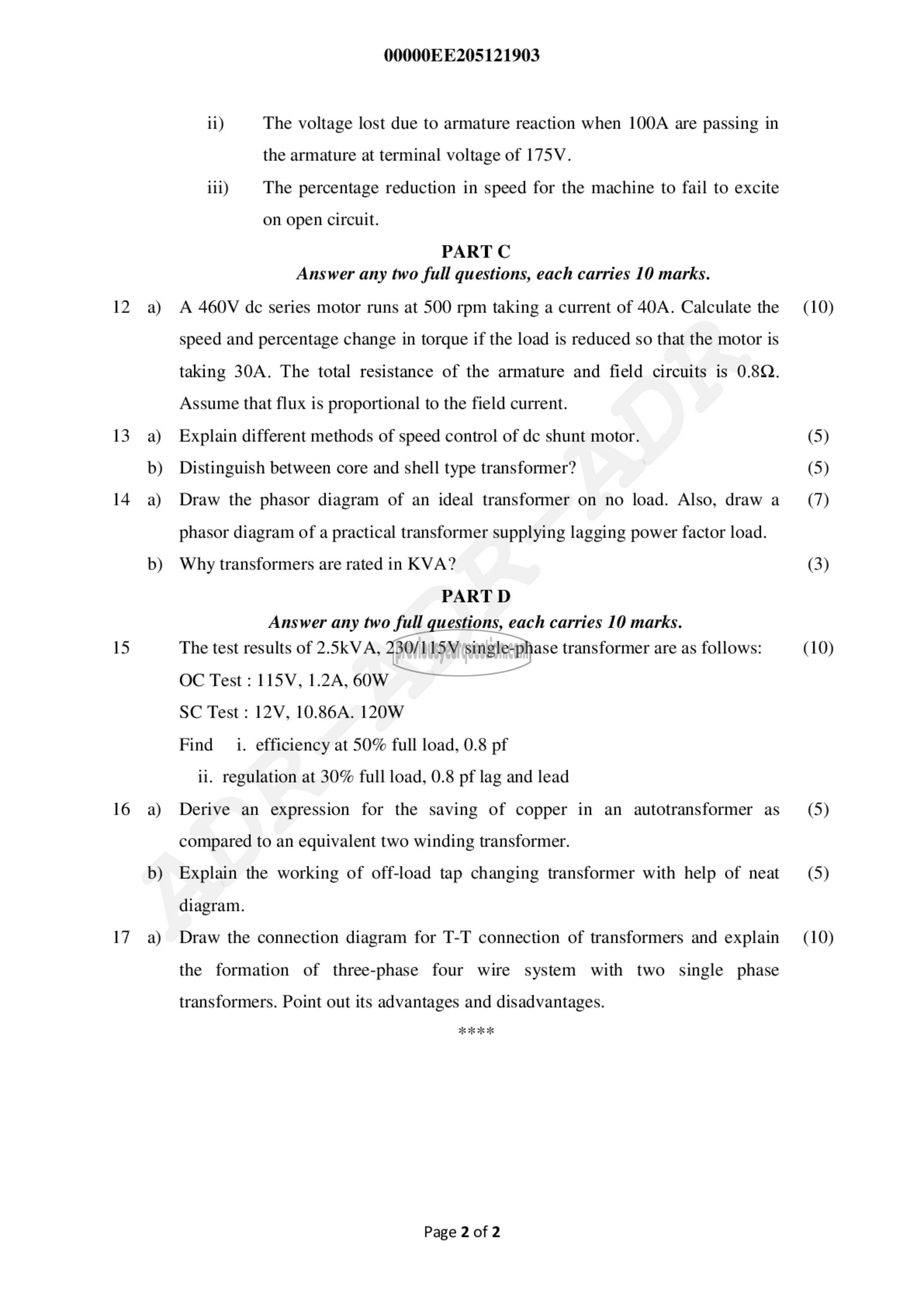 Question Paper - DC Machines and Transformers-2