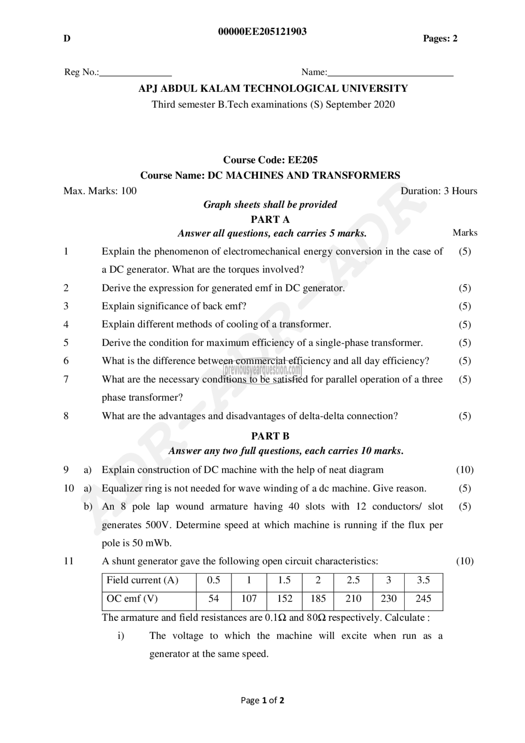 Question Paper - DC Machines and Transformers-1