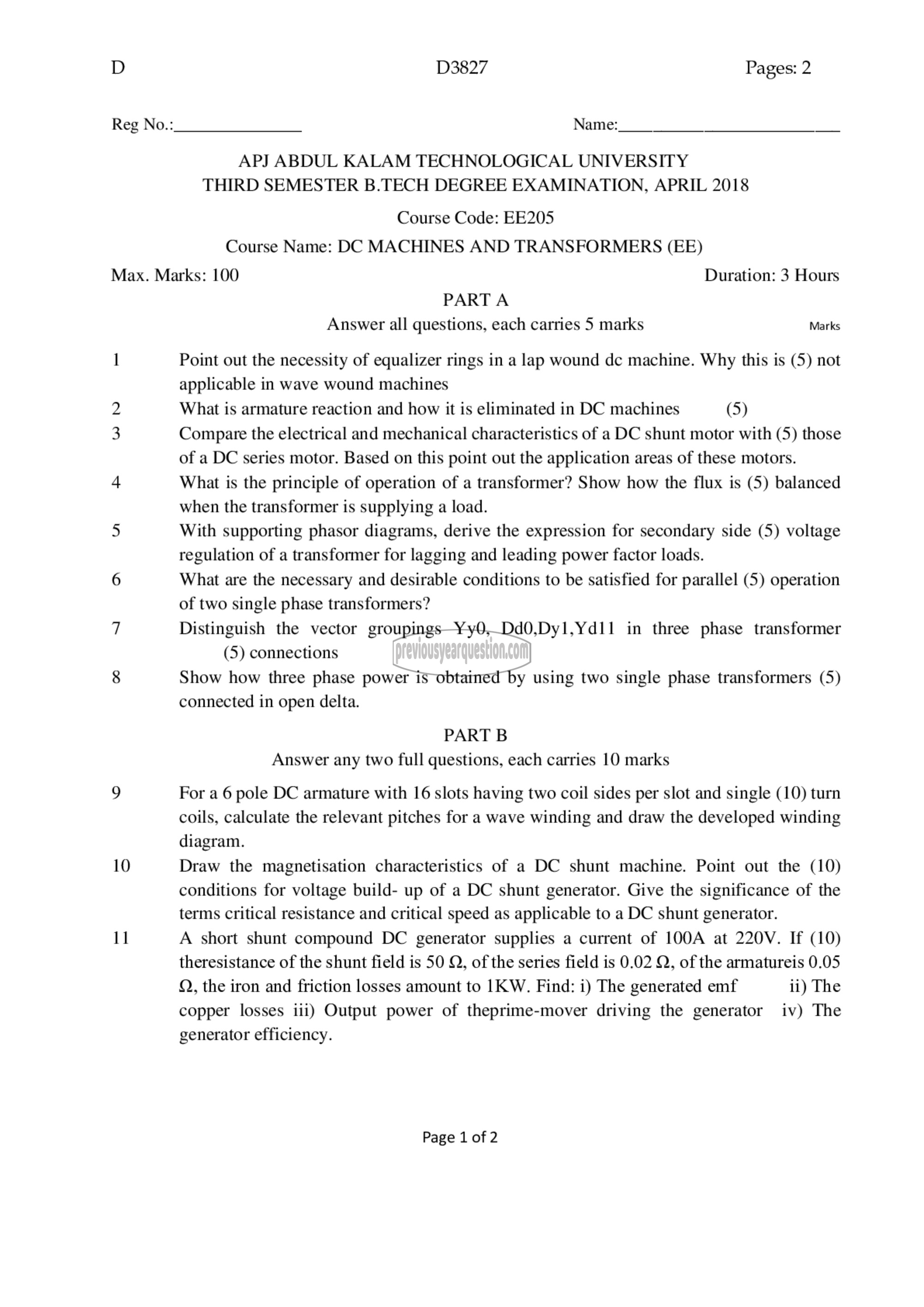 Question Paper - DC Machines and Transformers-1