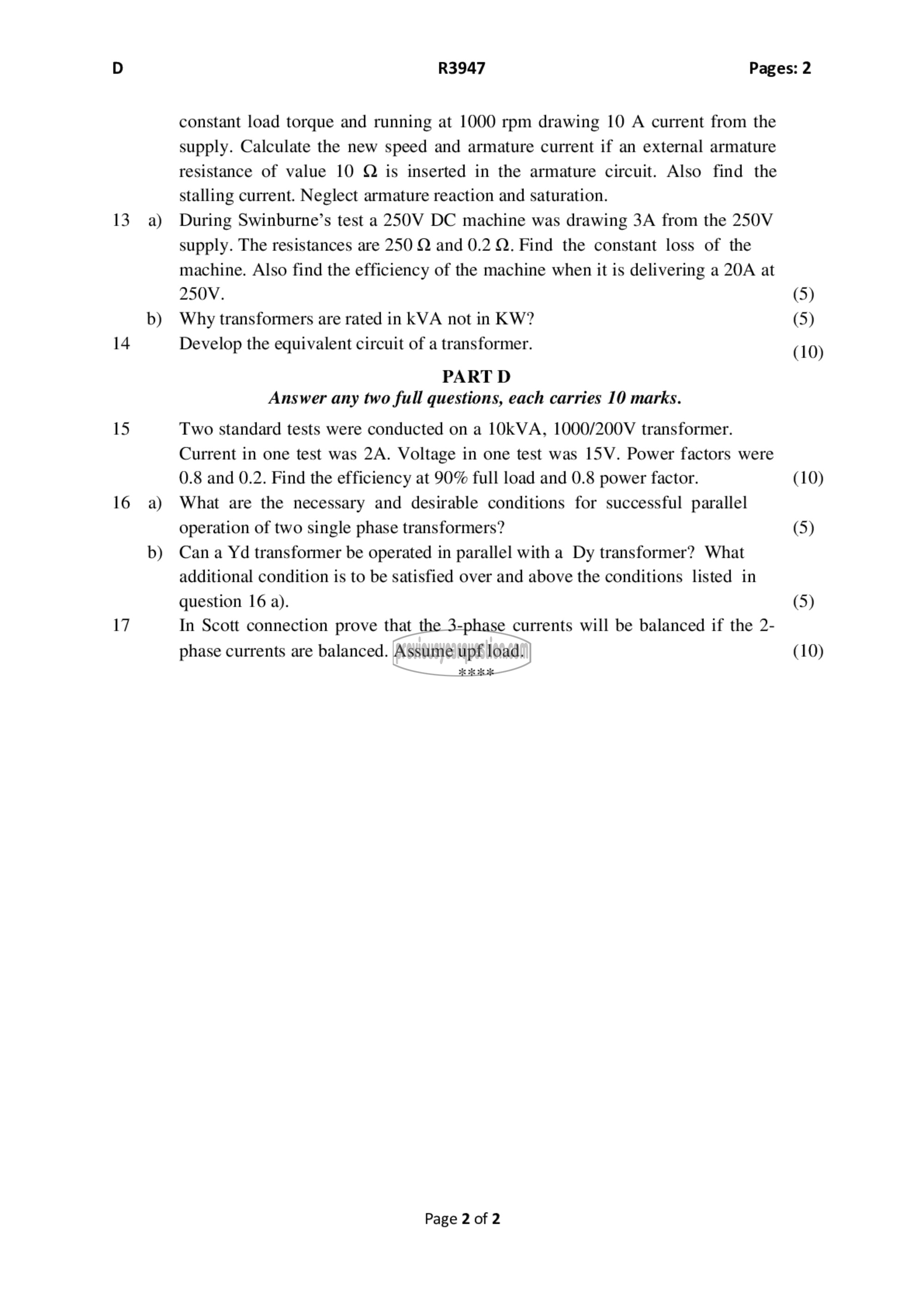 Question Paper - DC Machines and Transformers-2