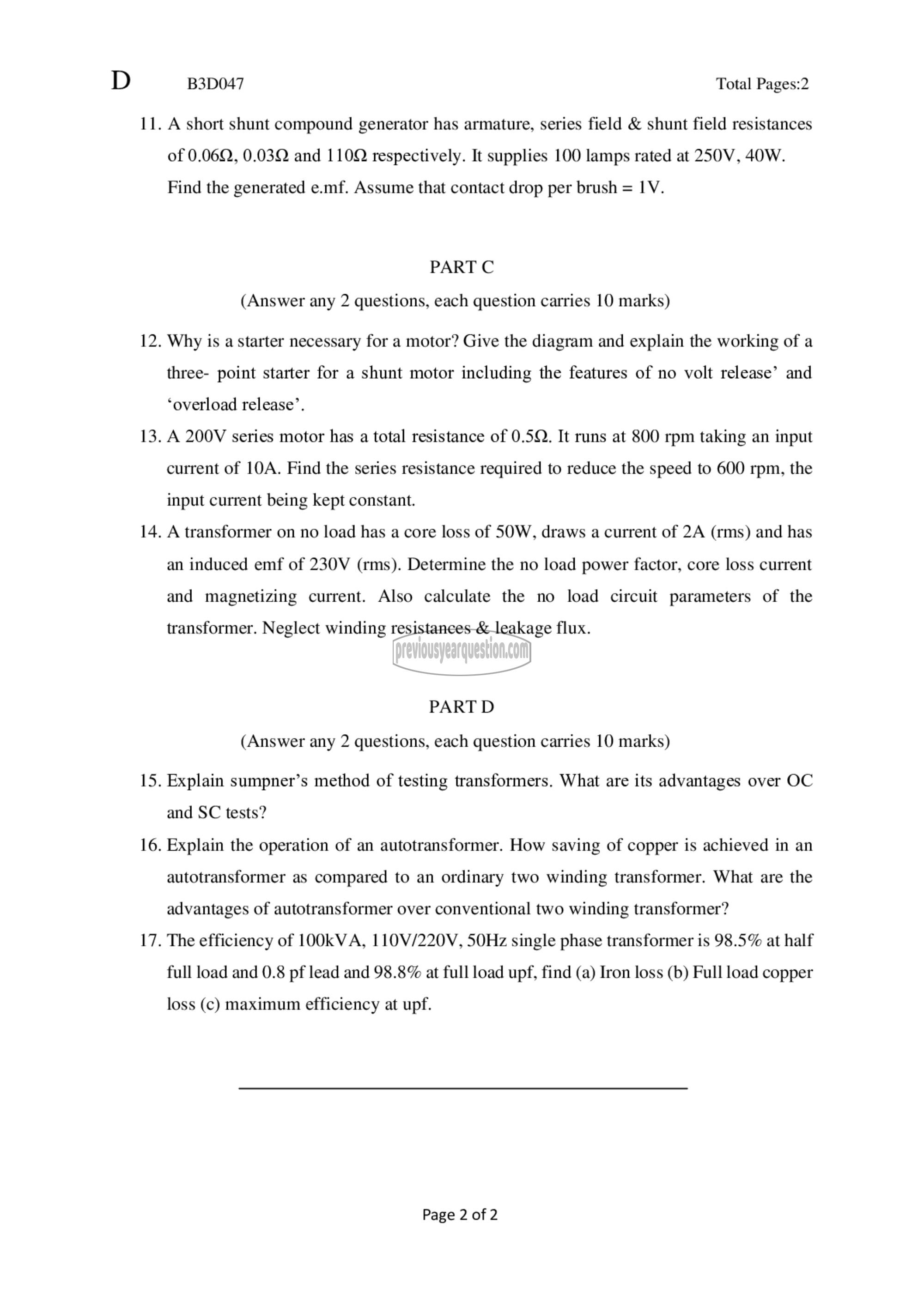 Question Paper - DC Machines and Transformers-2