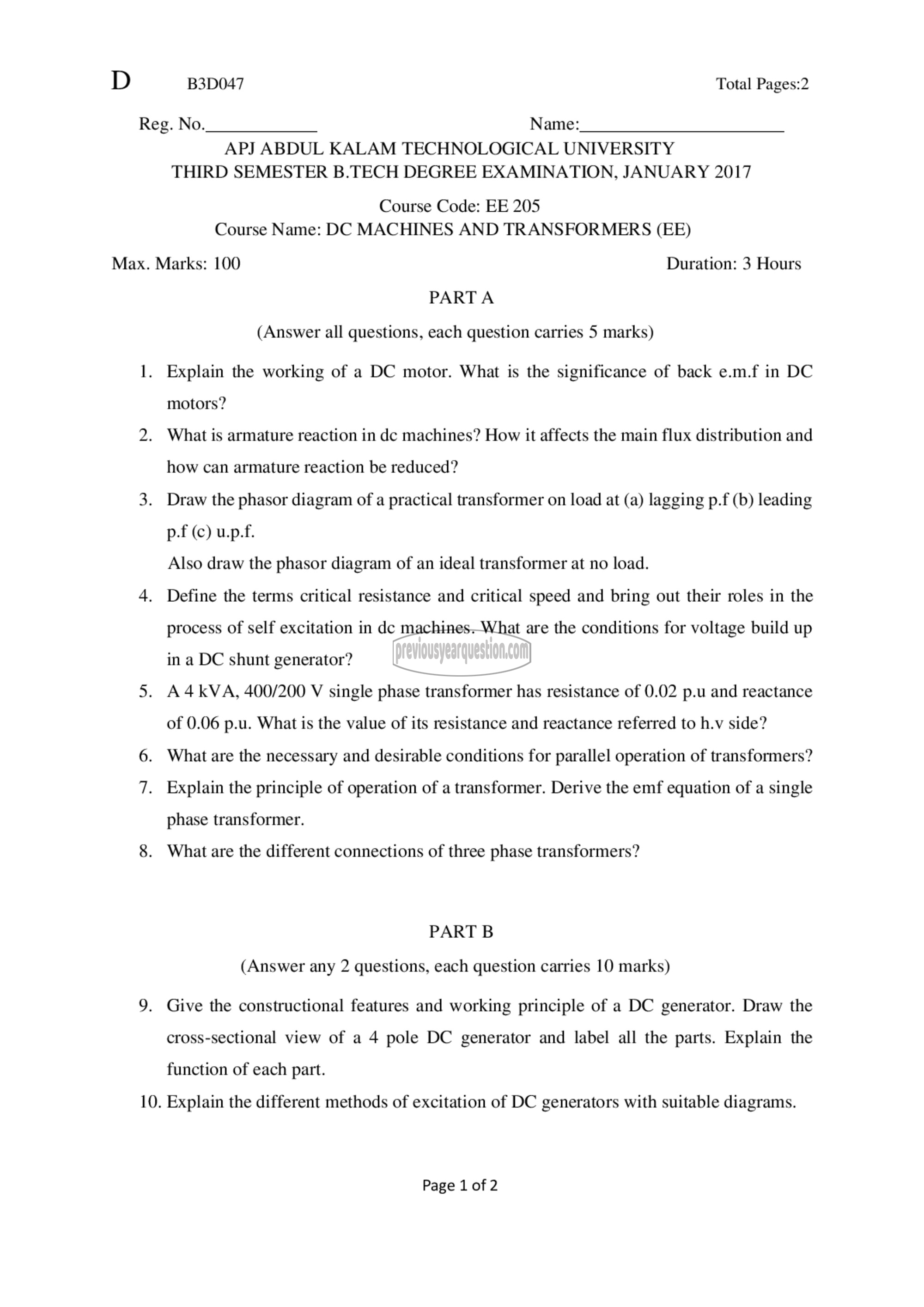 Question Paper - DC Machines and Transformers-1