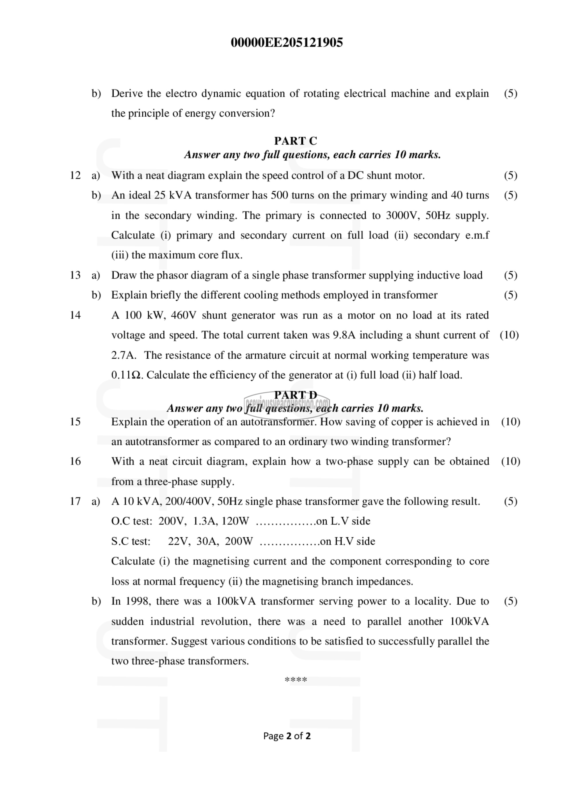 Question Paper - DC Machines and Transformers-2