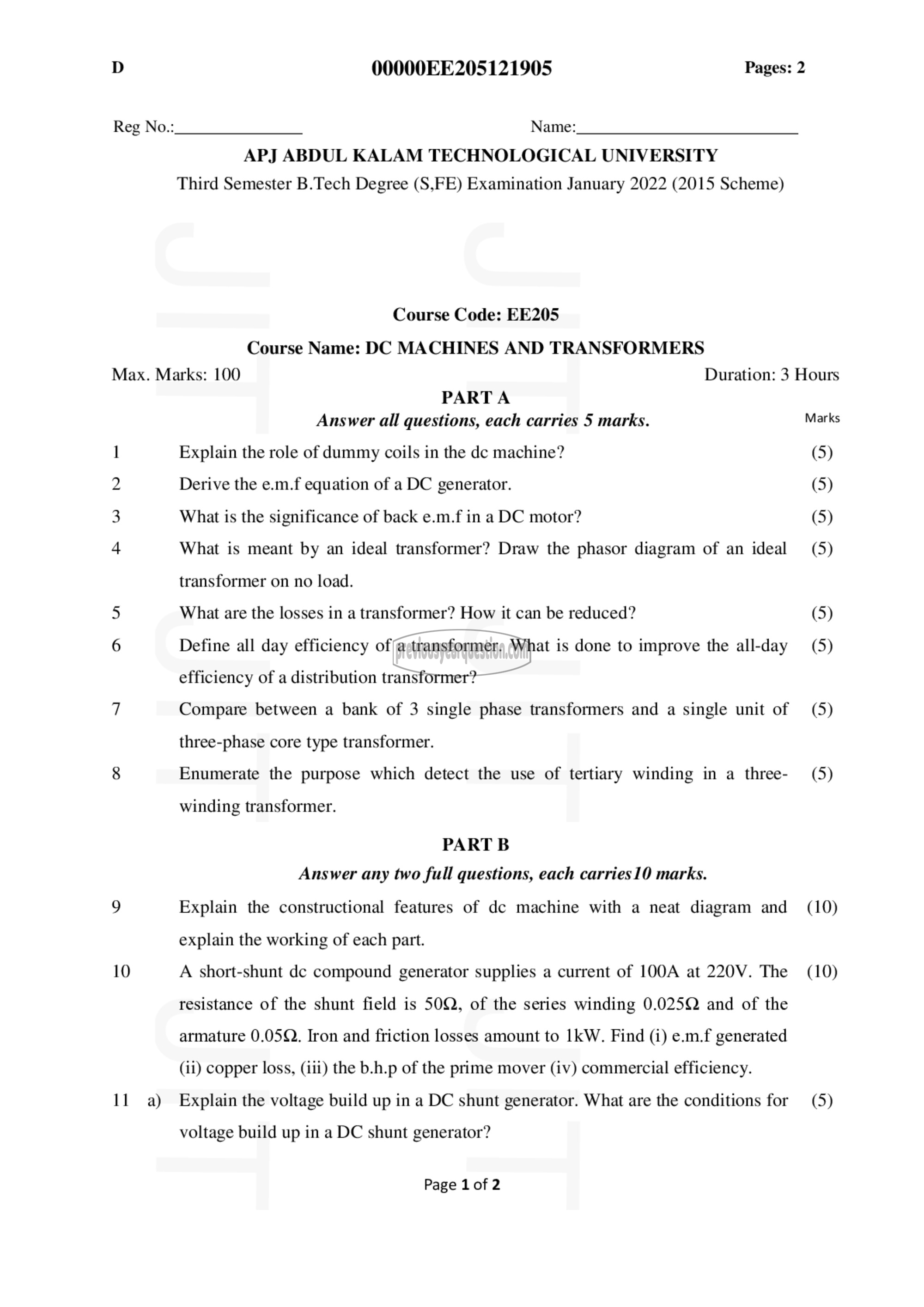 Question Paper - DC Machines and Transformers-1