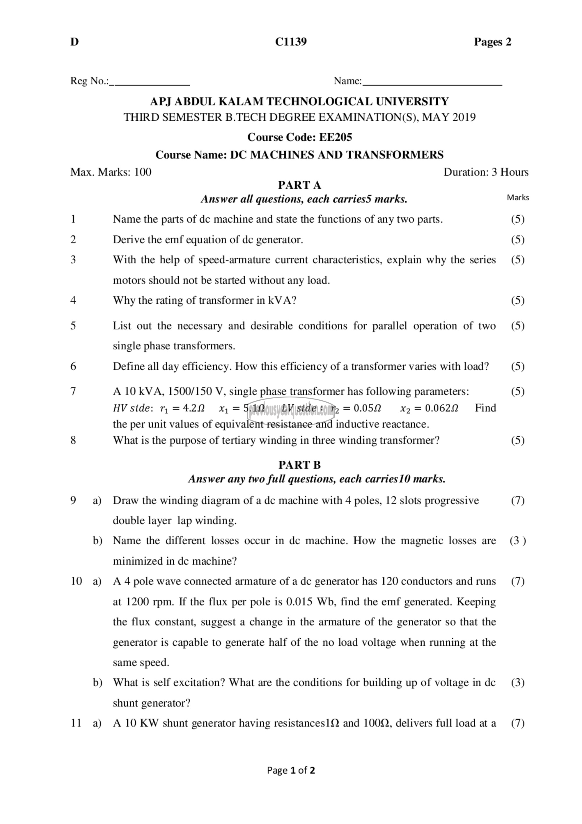 Question Paper - DC Machines and Transformers-1