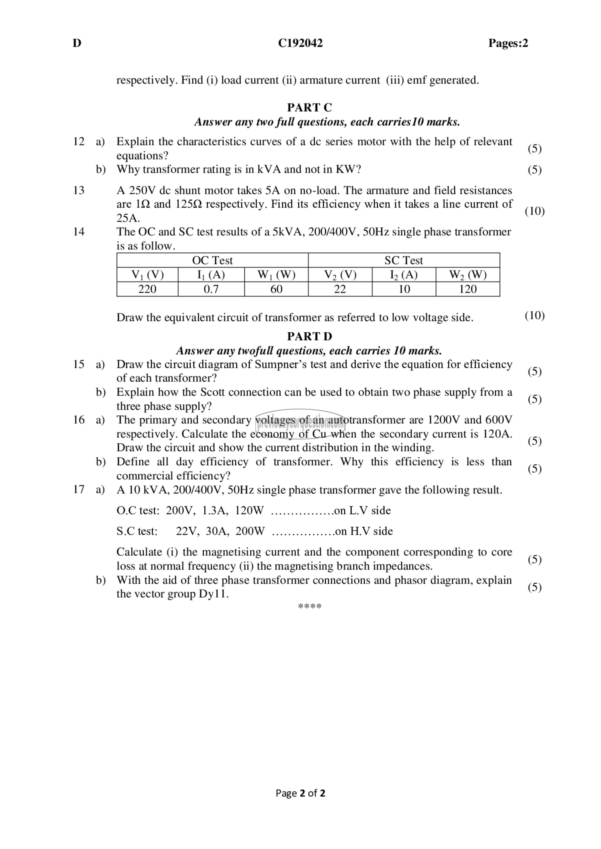 Question Paper - DC Machines and Transformers-2