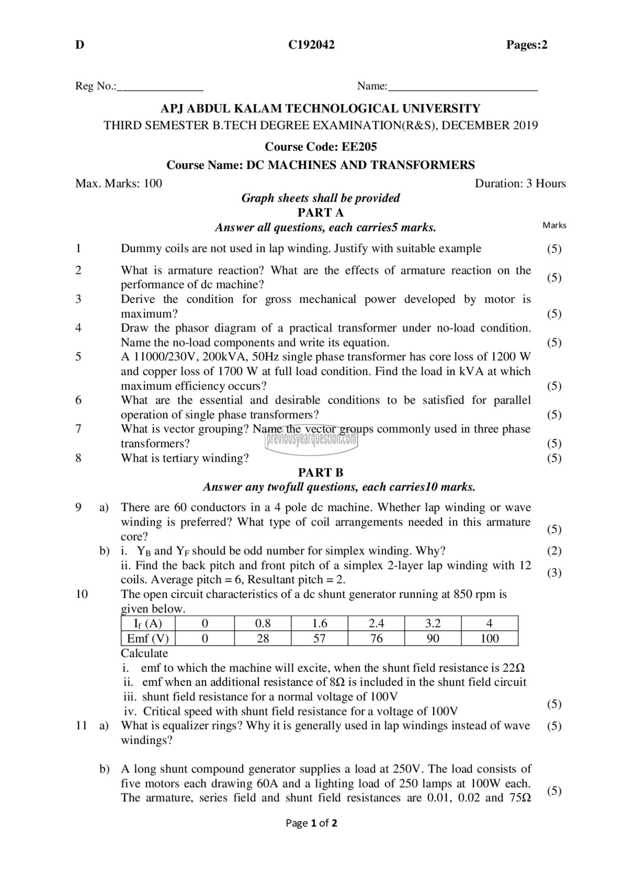 Question Paper - DC Machines and Transformers-1