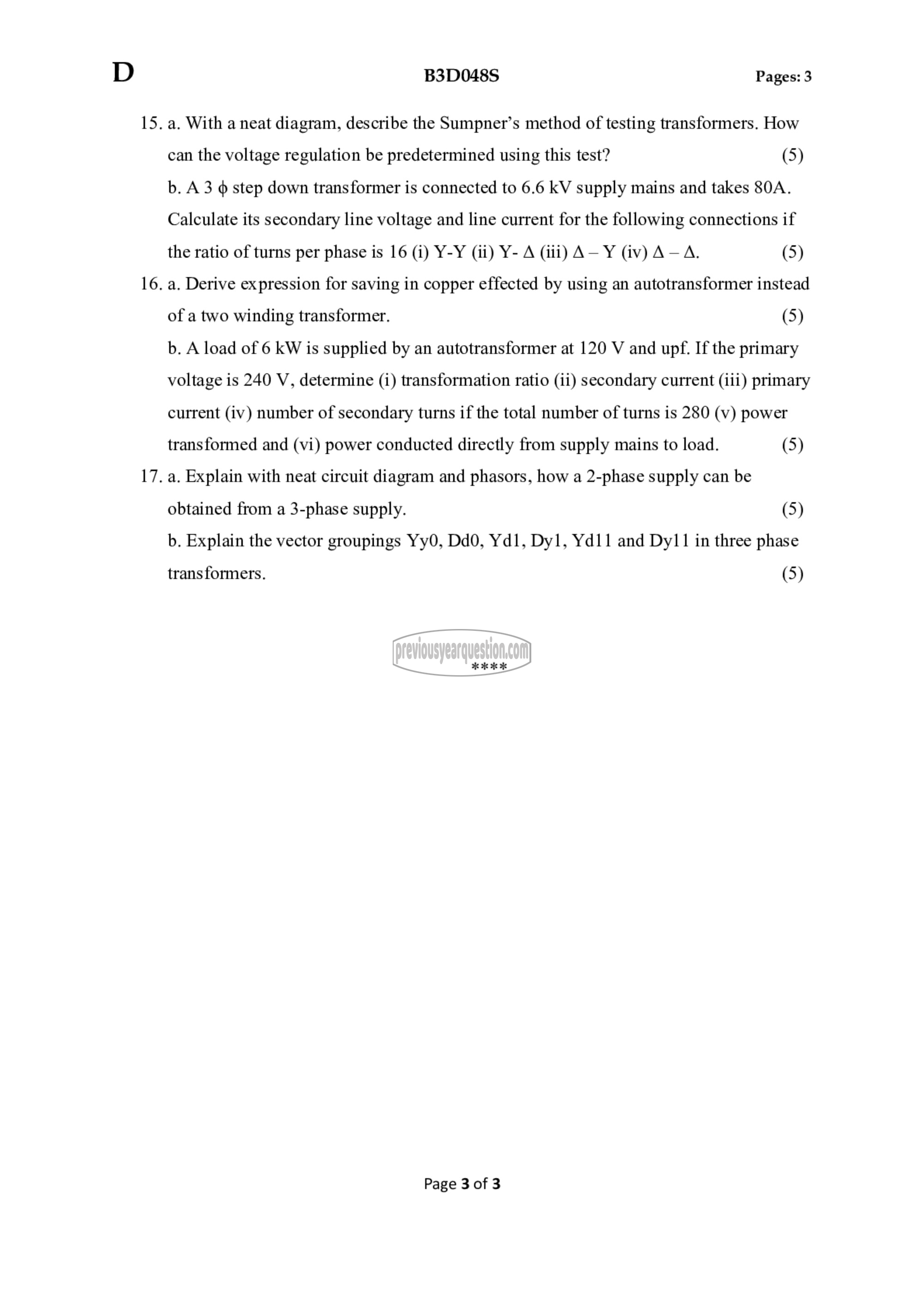 Question Paper - DC Machines and Transformers-3