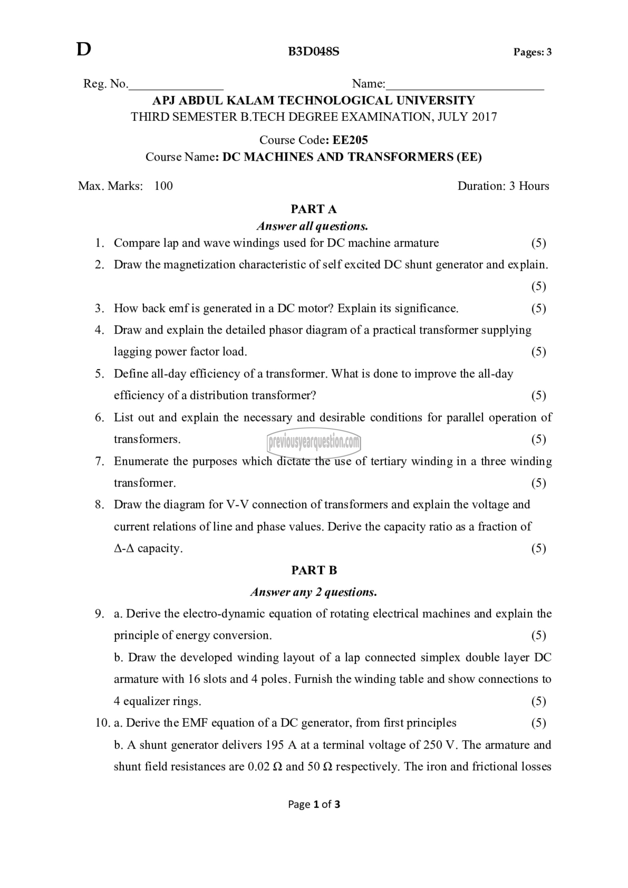 Question Paper - DC Machines and Transformers-1