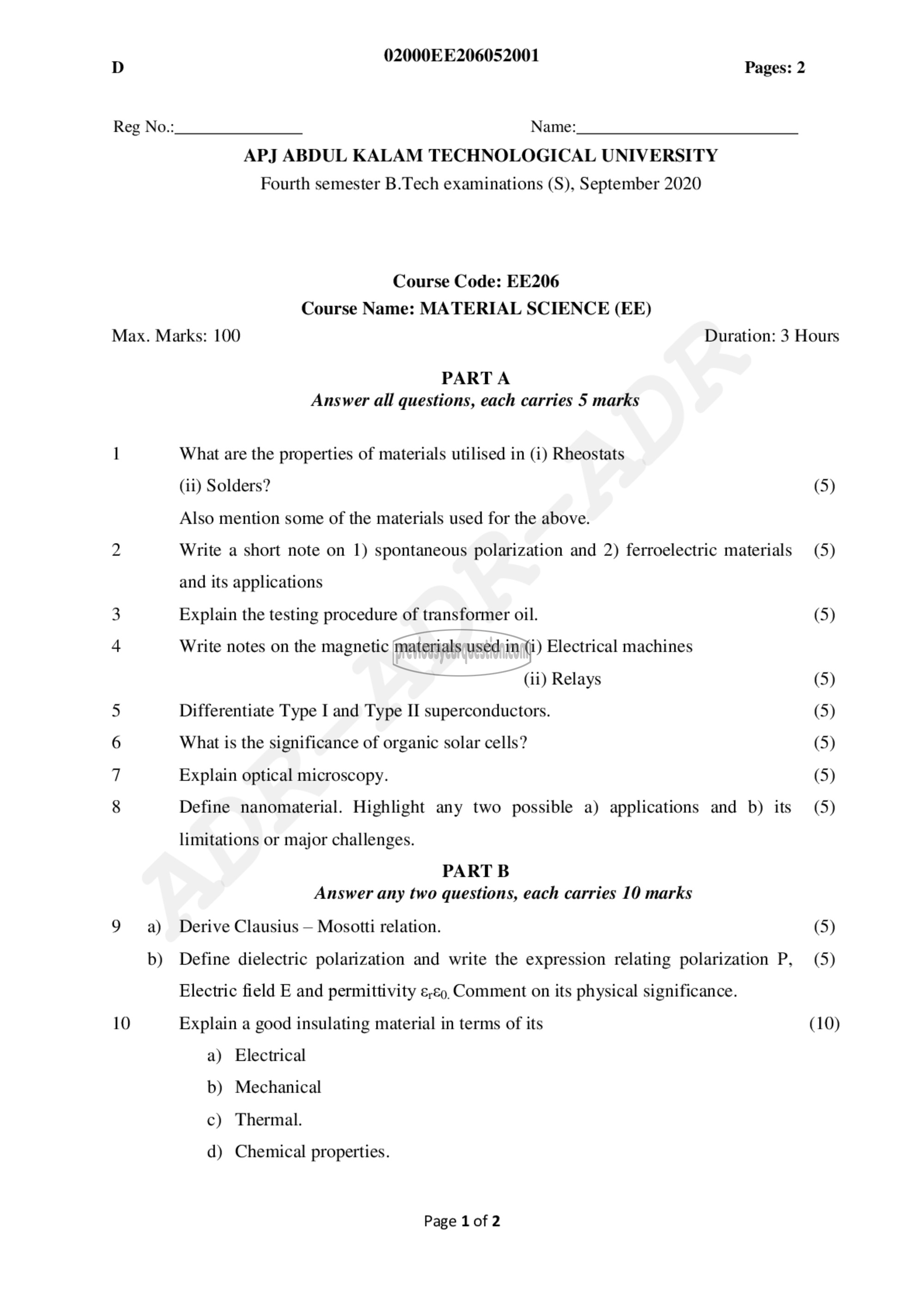 Question Paper - Material Science-1