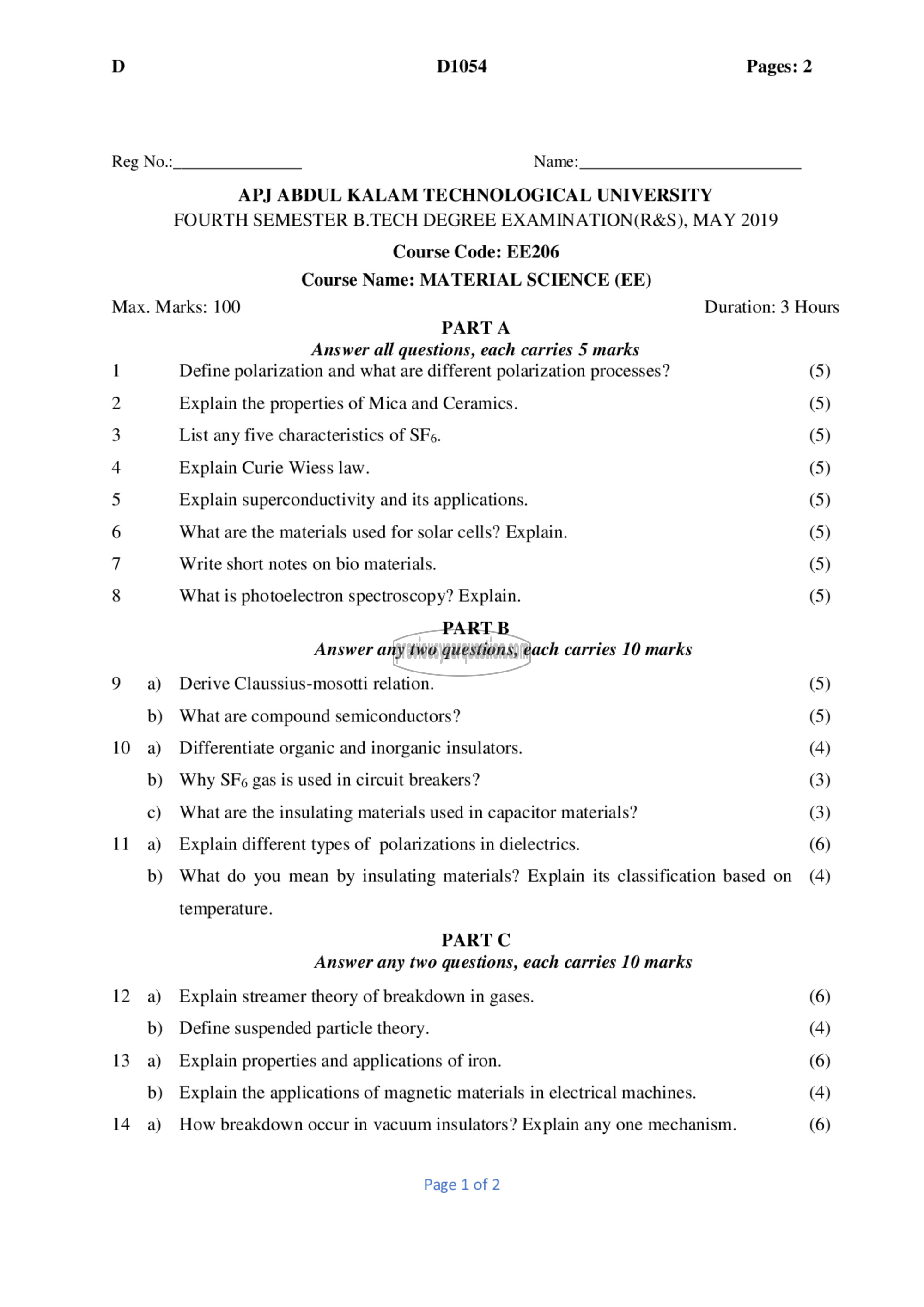 Question Paper - Material Science-1