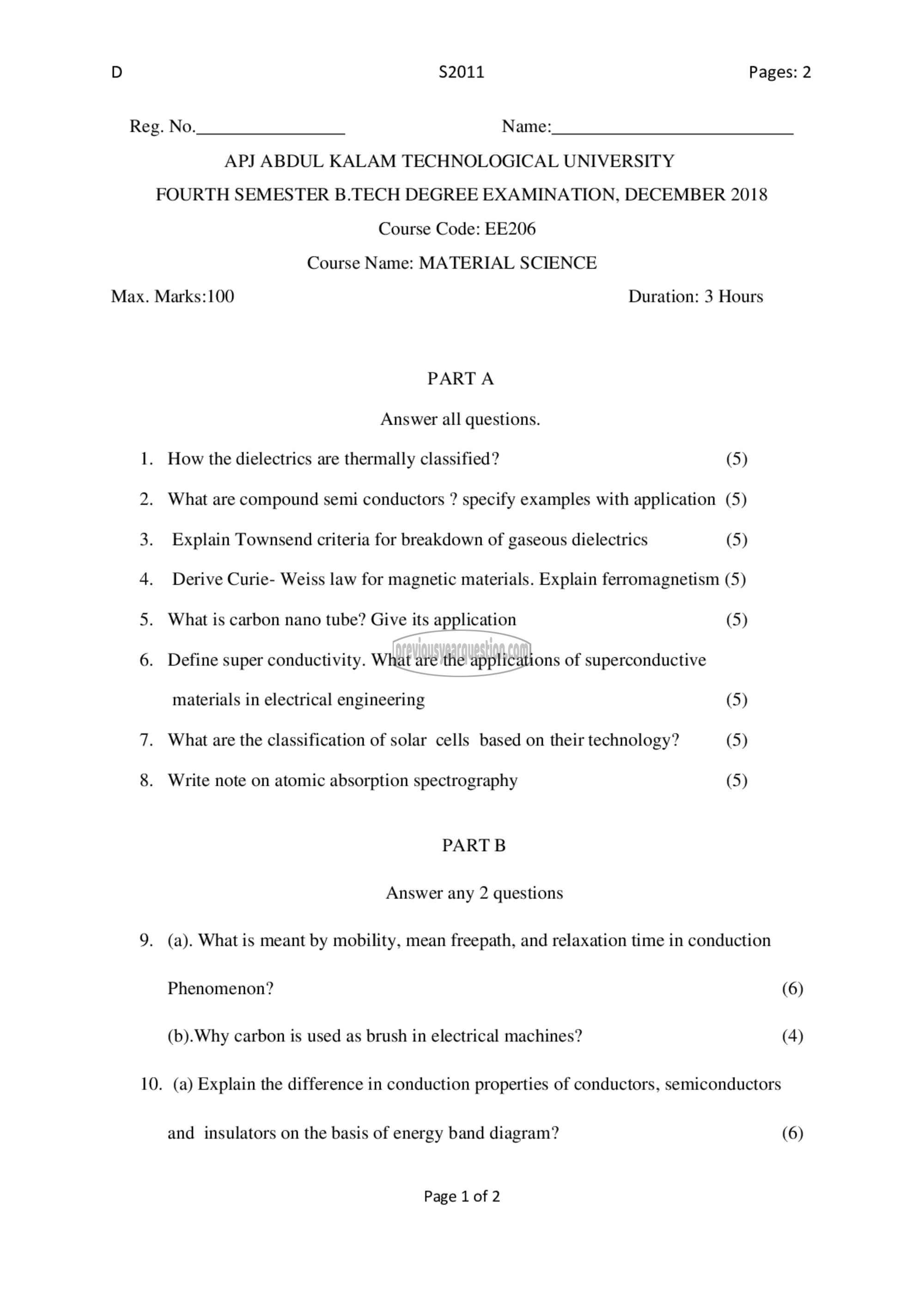 Question Paper - Material Science-1