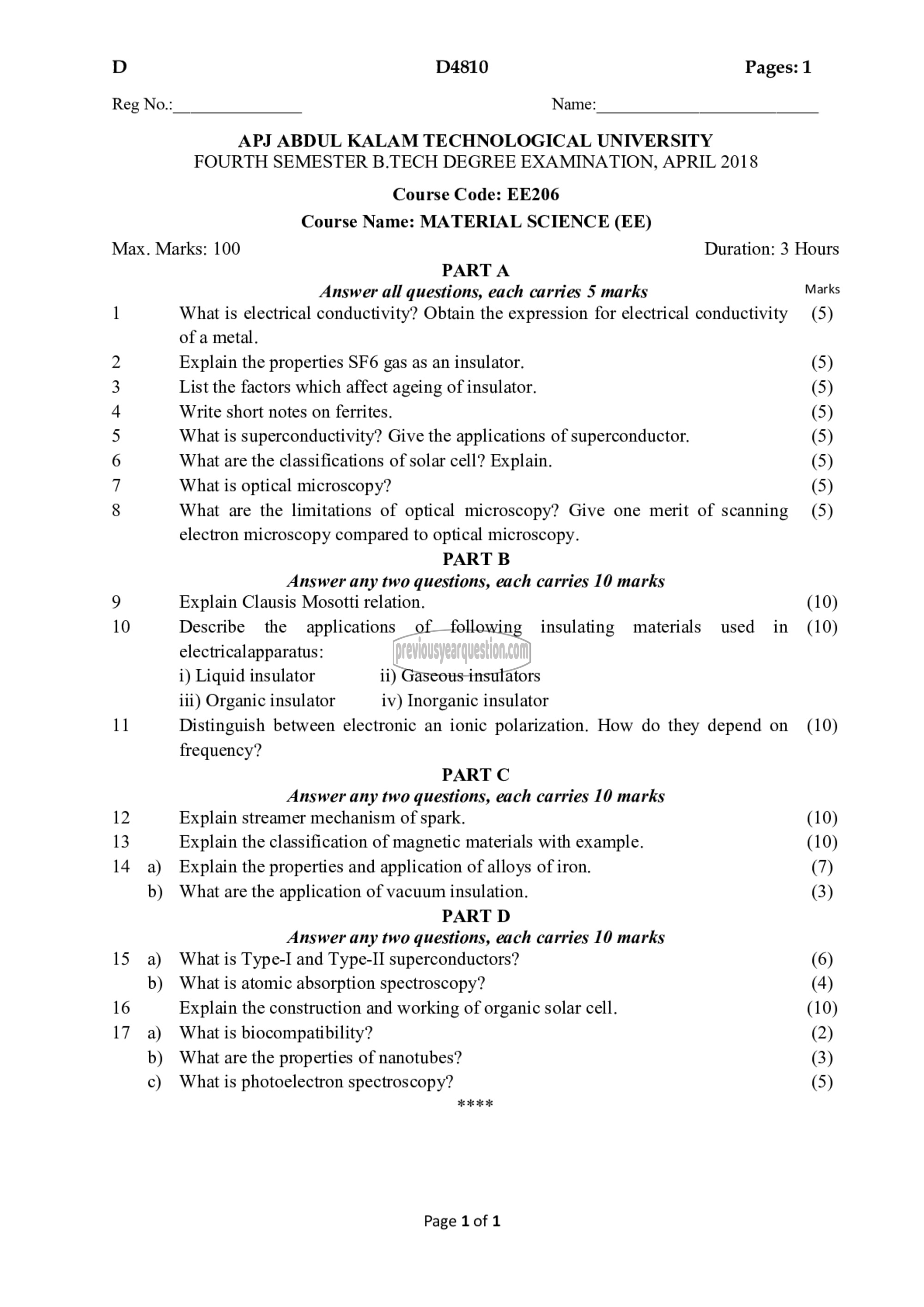 Question Paper - Material Science-1