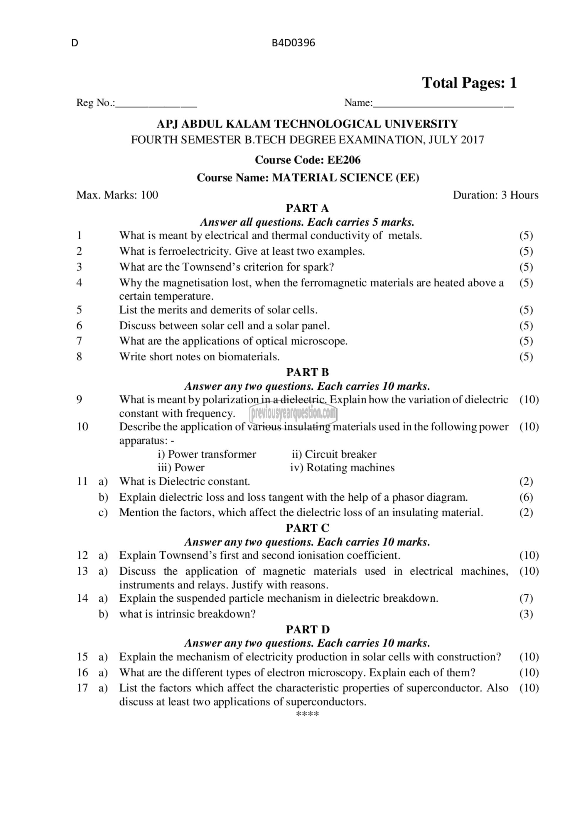 Question Paper - Material Science-1