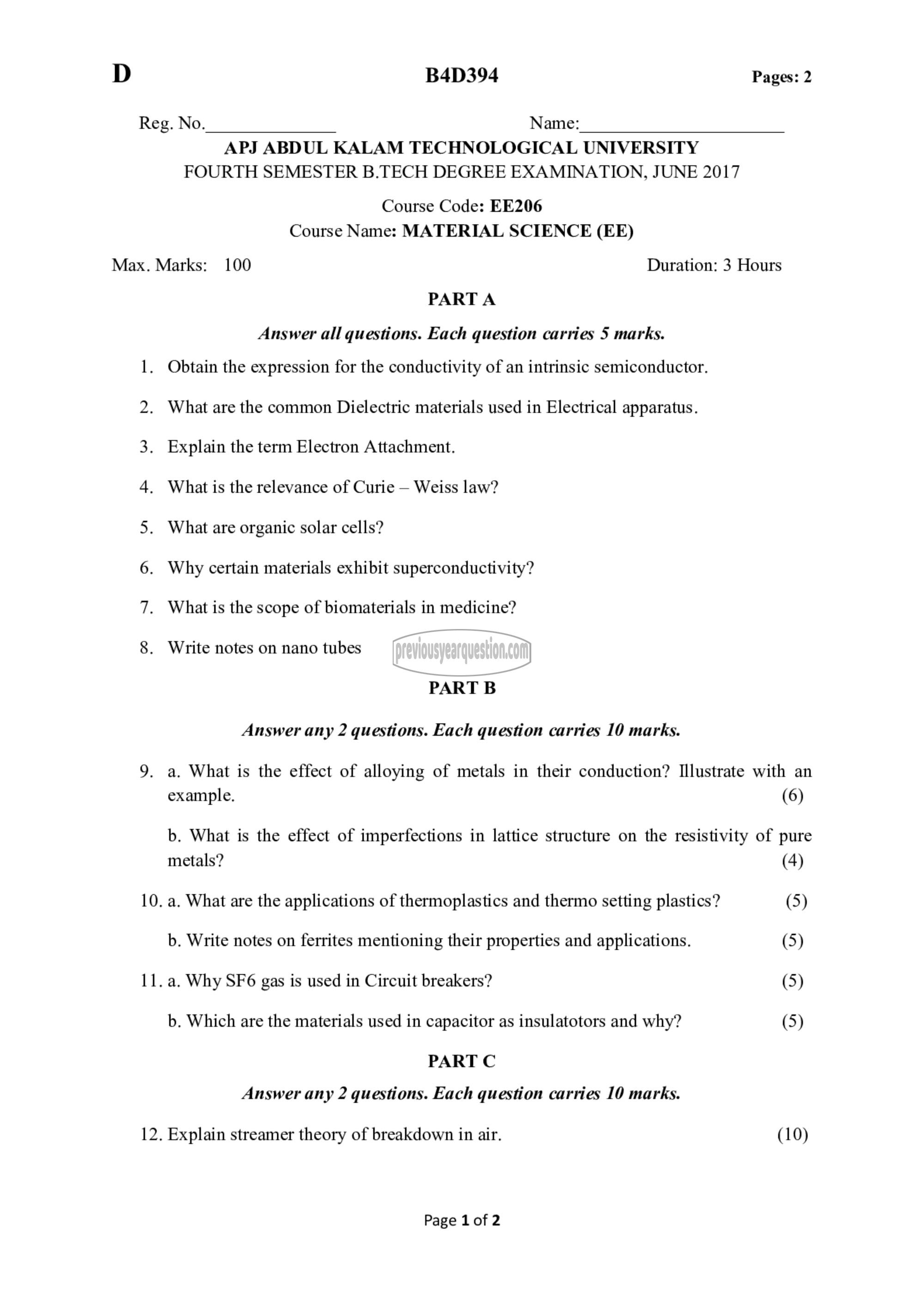 Question Paper - Material Science-1