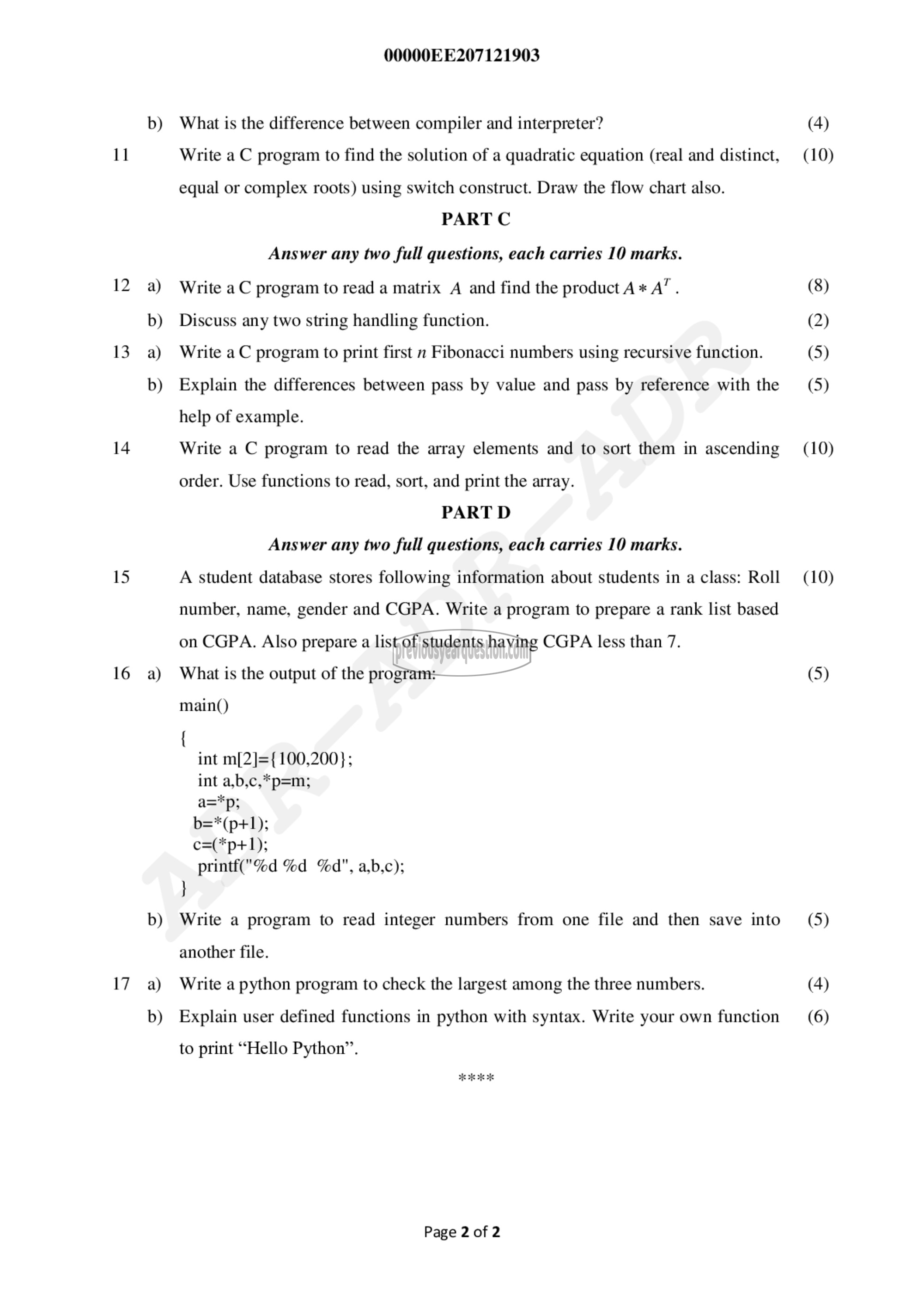 Question Paper - Computer Programming-2