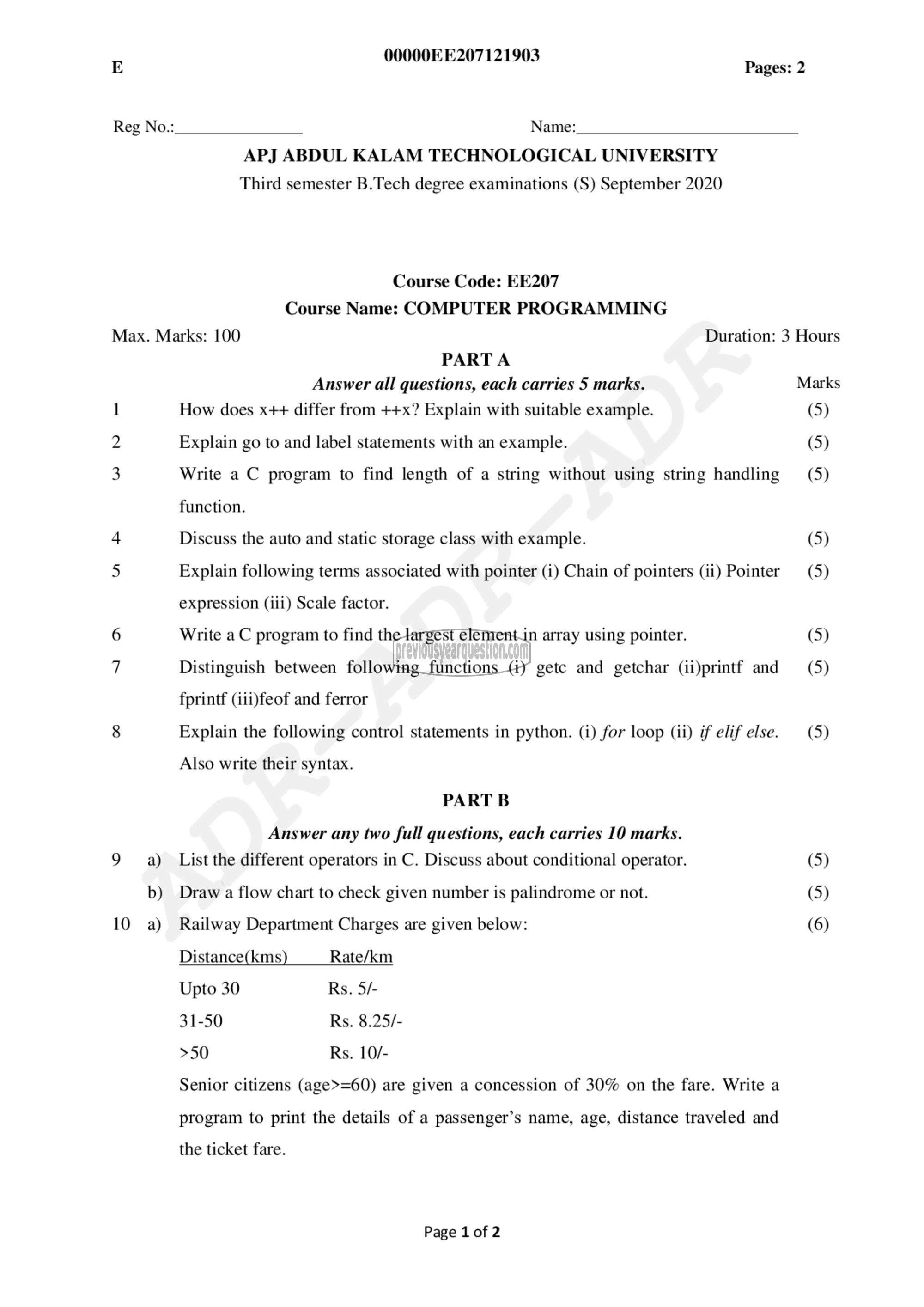 Question Paper - Computer Programming-1