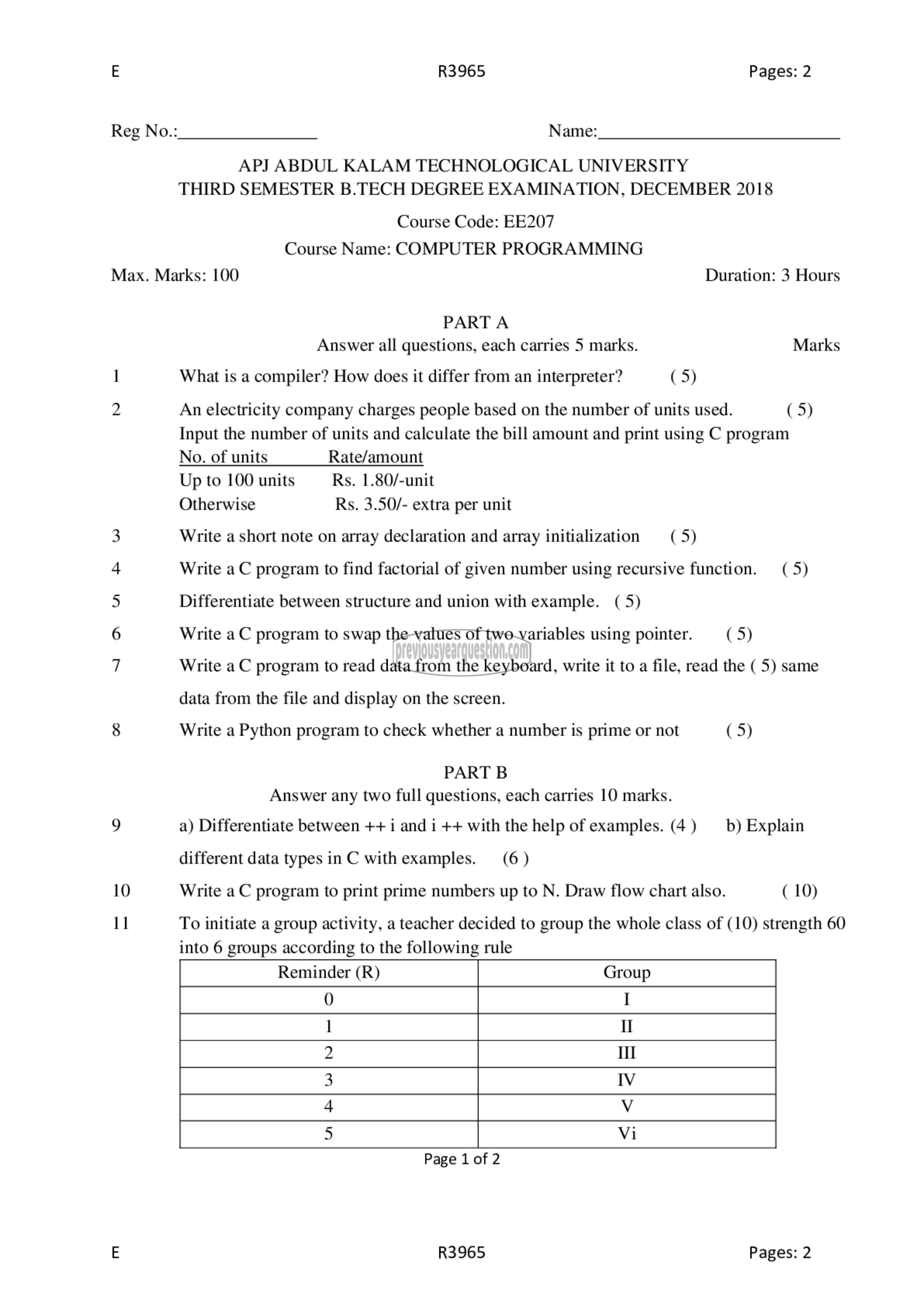 Question Paper - Computer Programming-1