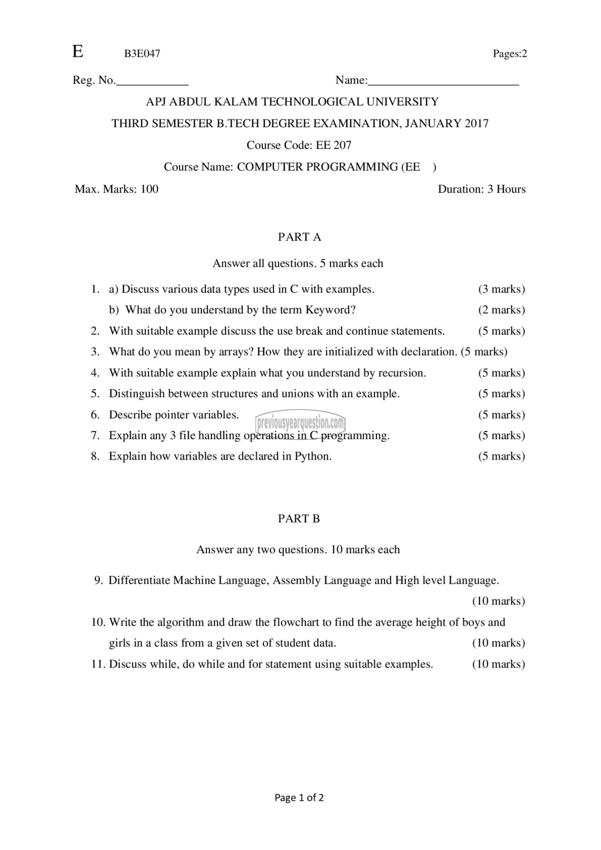 Question Paper - Computer Programming-1