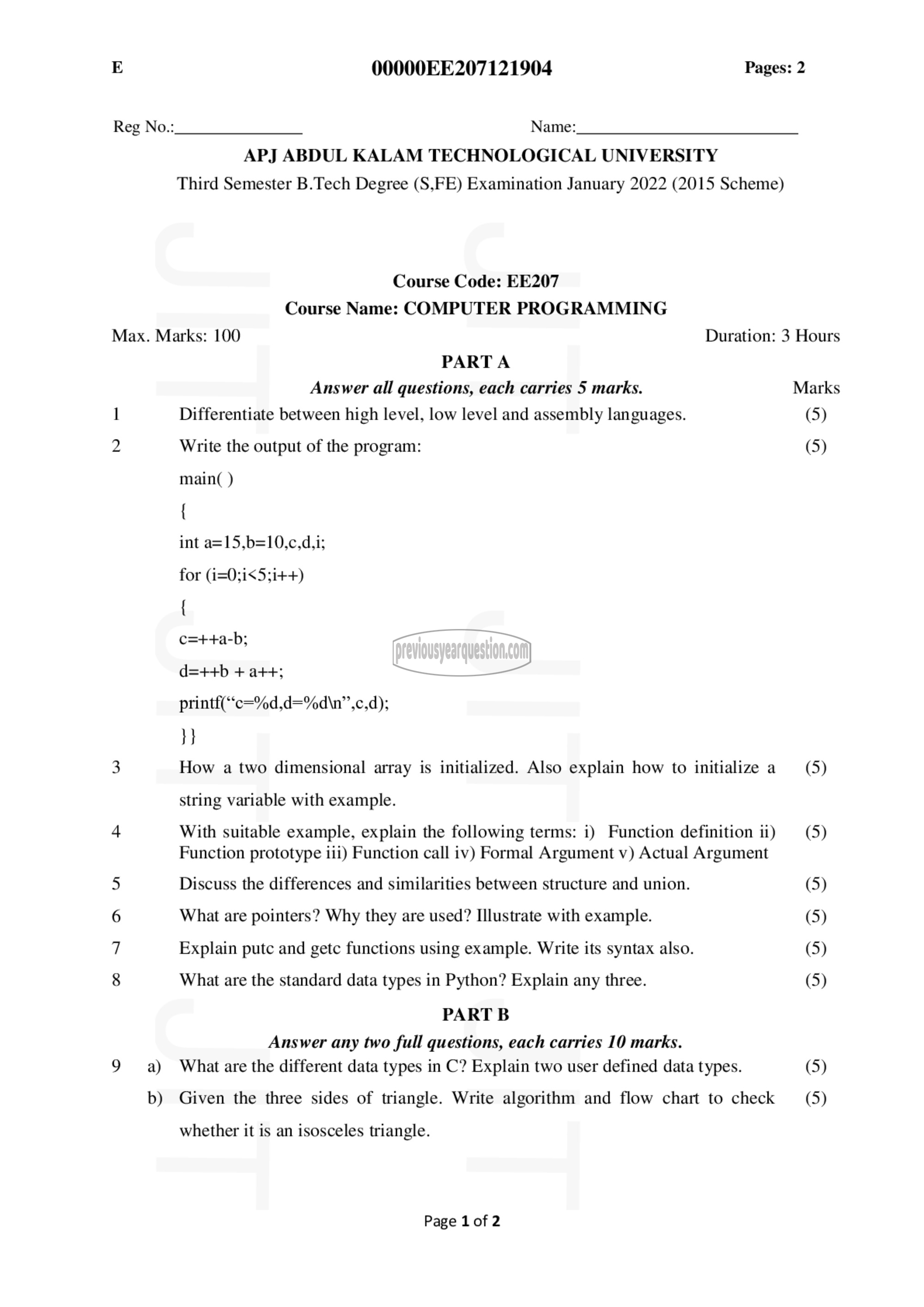 Question Paper - Computer Programming-1