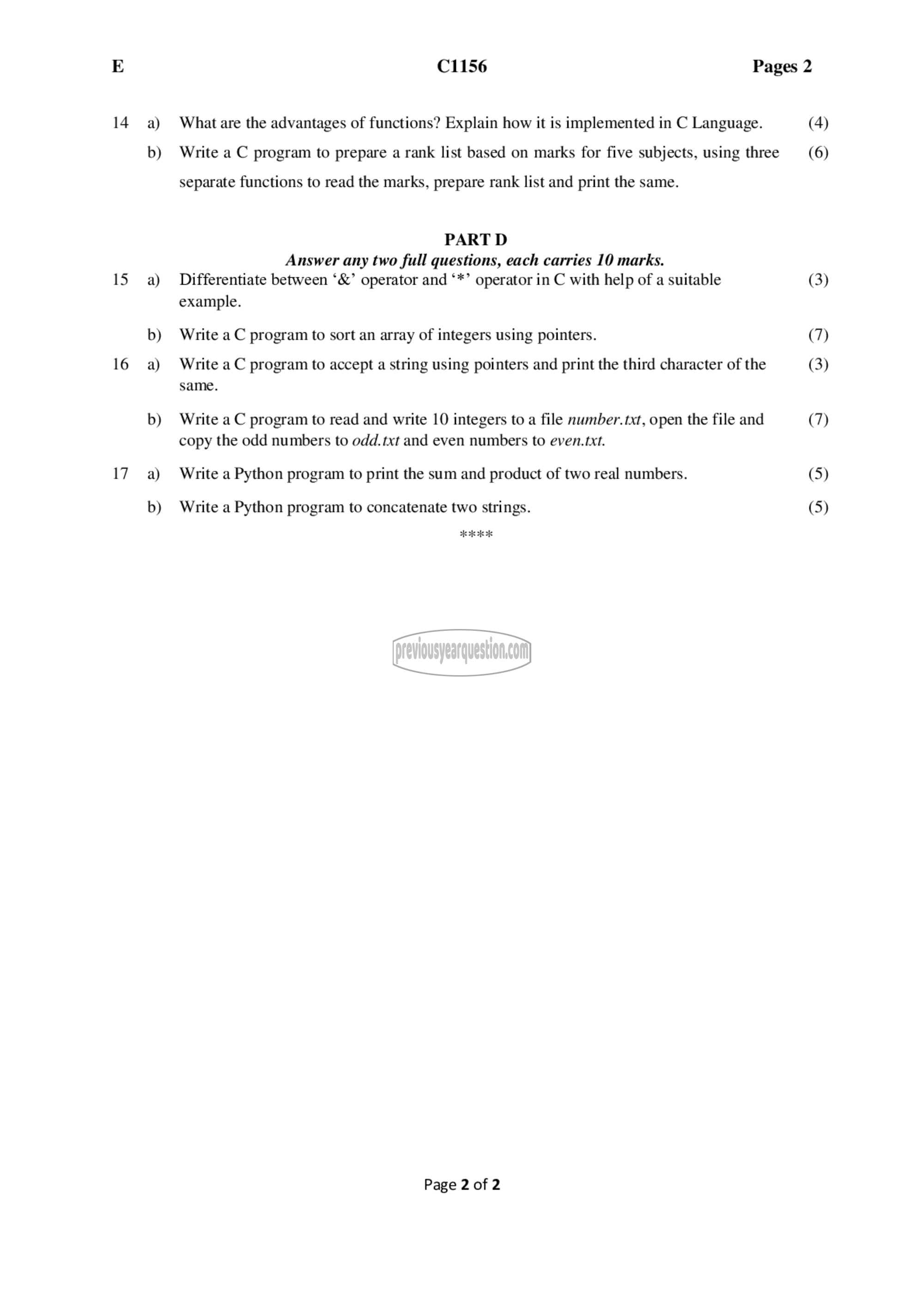 Question Paper - Computer Programming-2