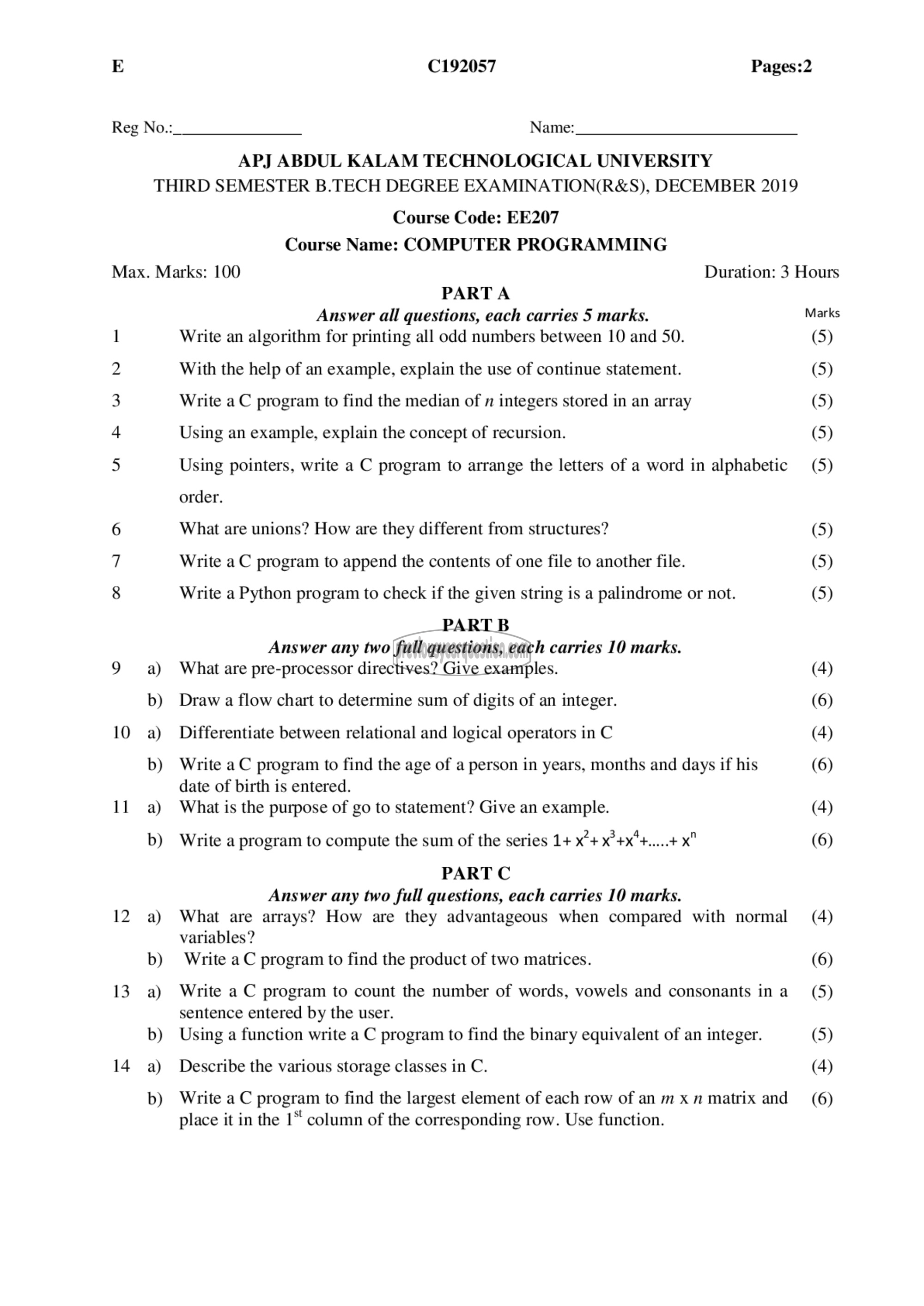 Question Paper - Computer Programming-1