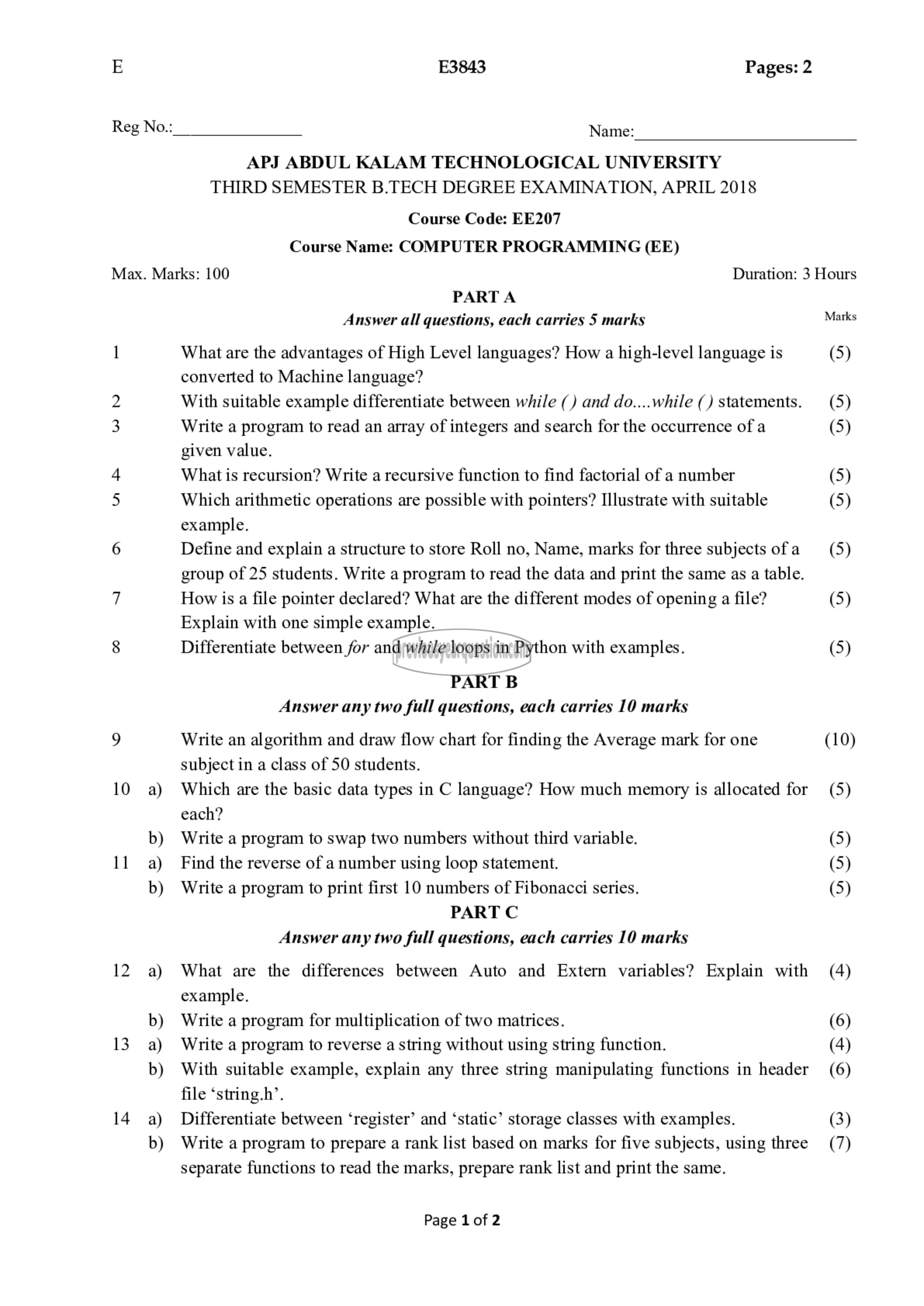 Question Paper - Computer Programming-1