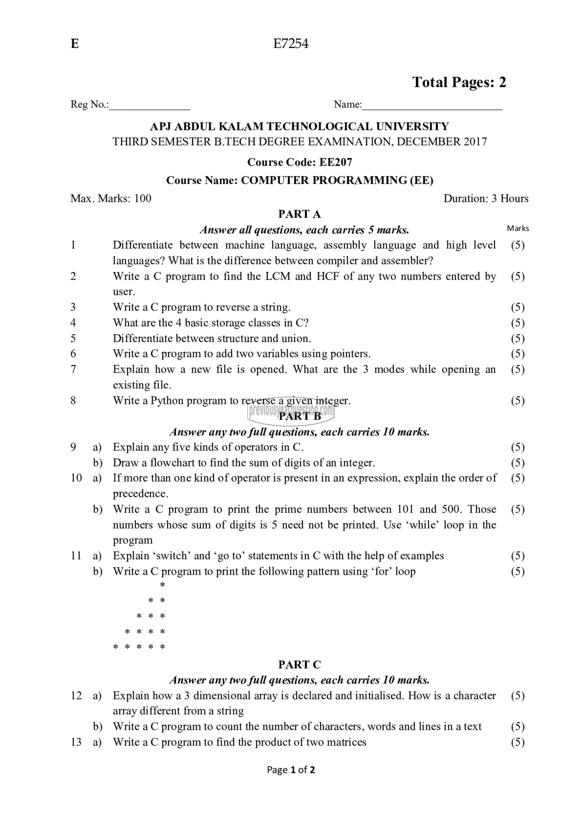 Question Paper - Computer Programming-1