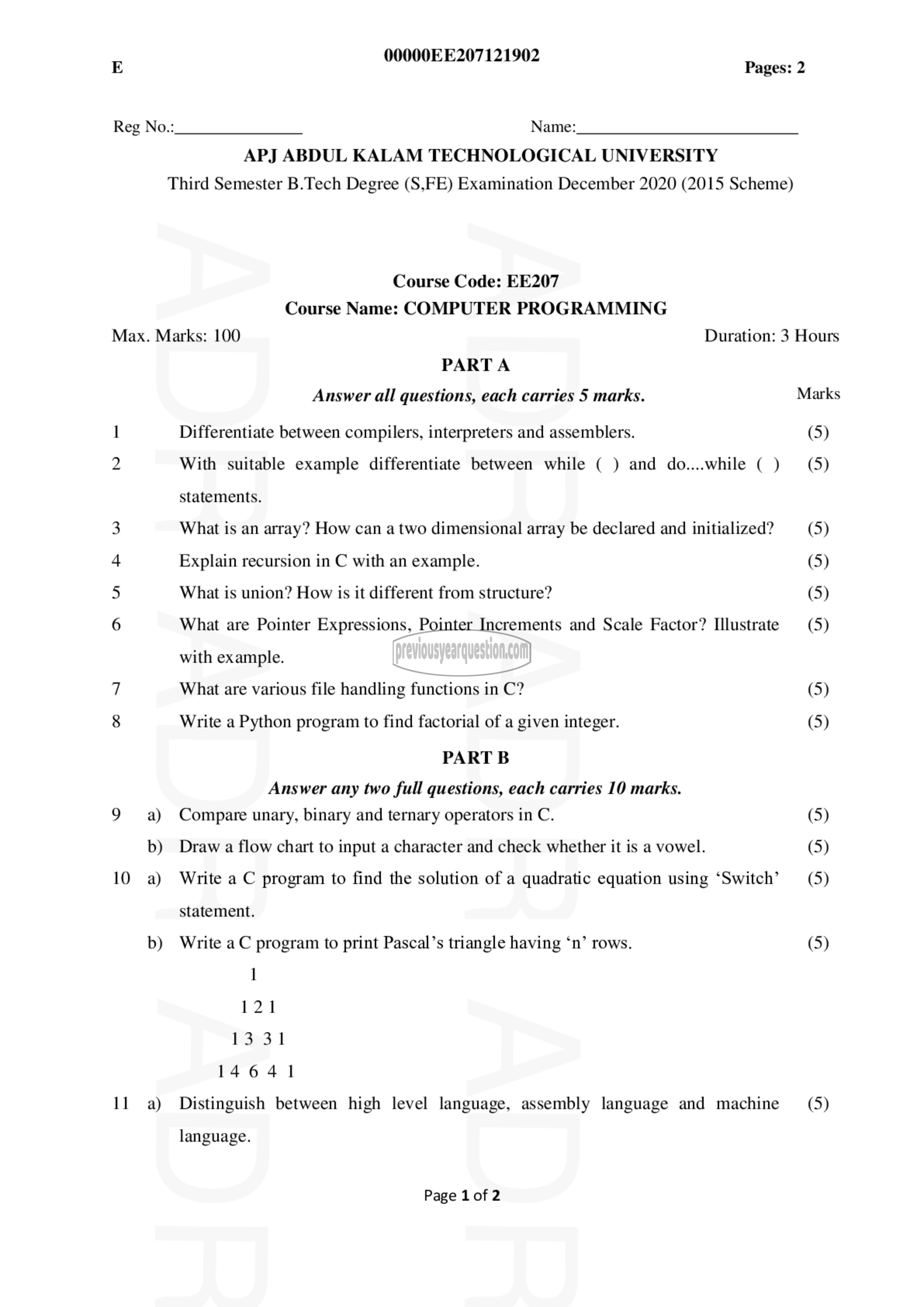 Question Paper - Computer Programming-1