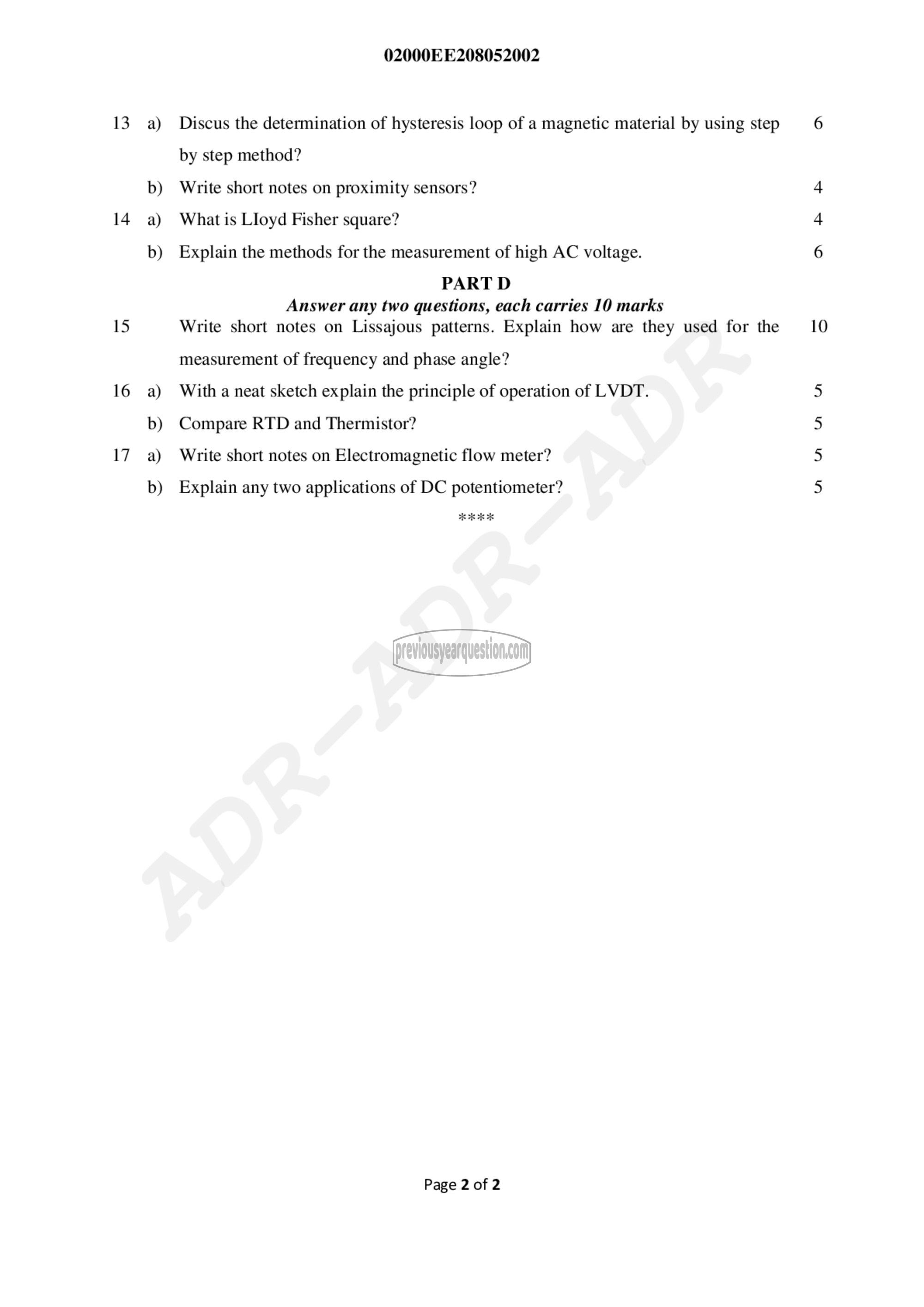 Question Paper - Measurements and Instrumentation-2