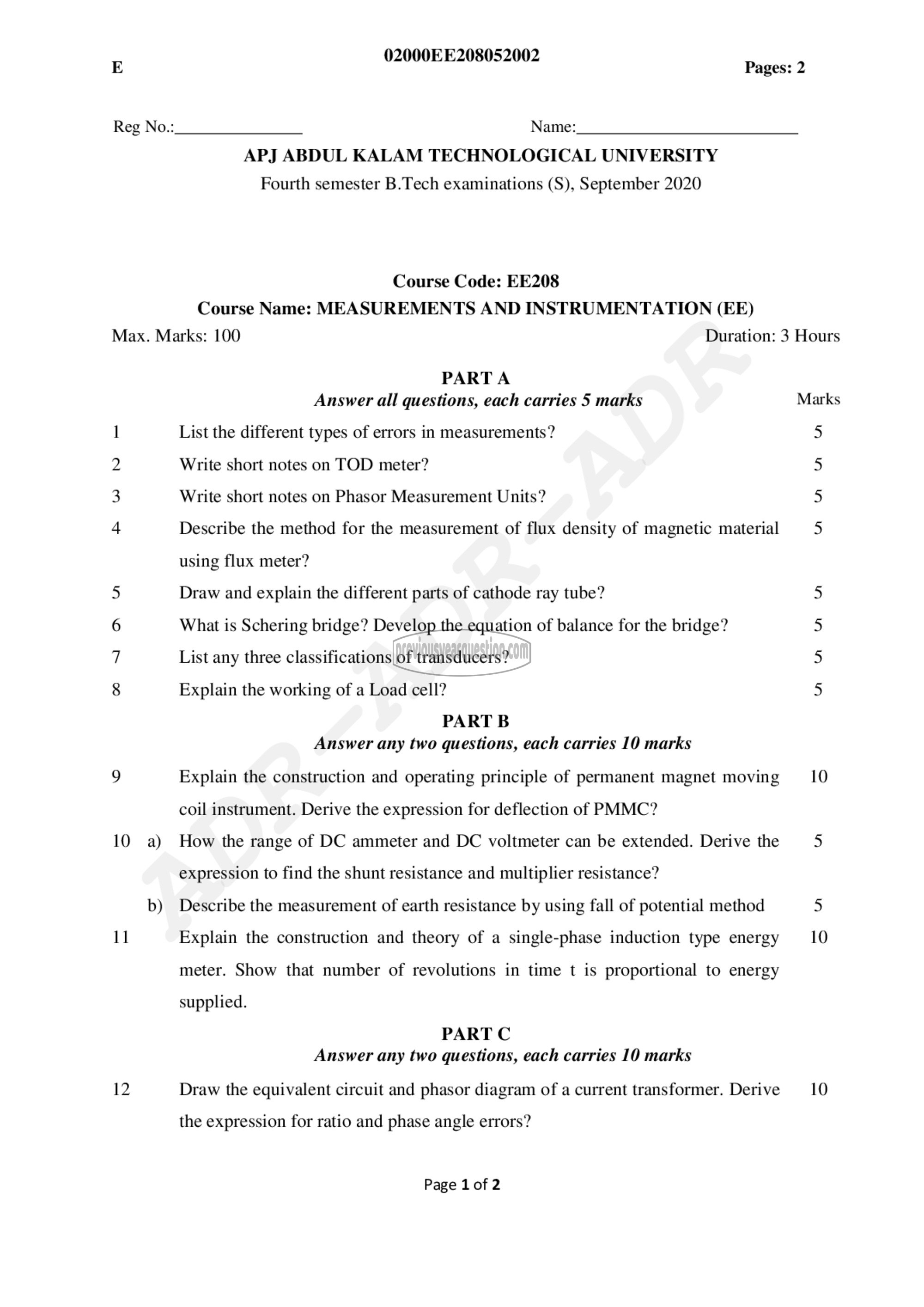 Question Paper - Measurements and Instrumentation-1