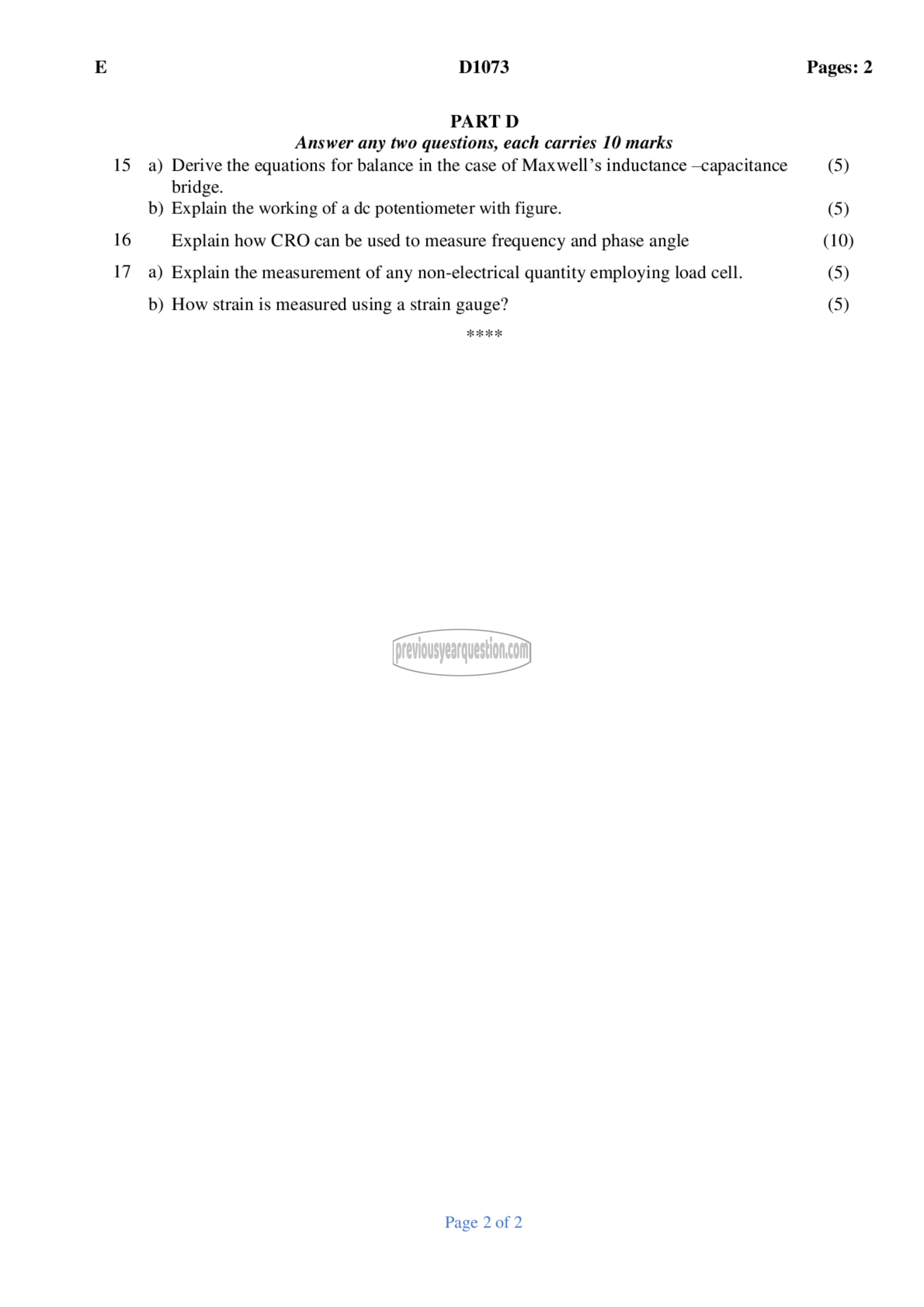 Question Paper - Measurements and Instrumentation-2