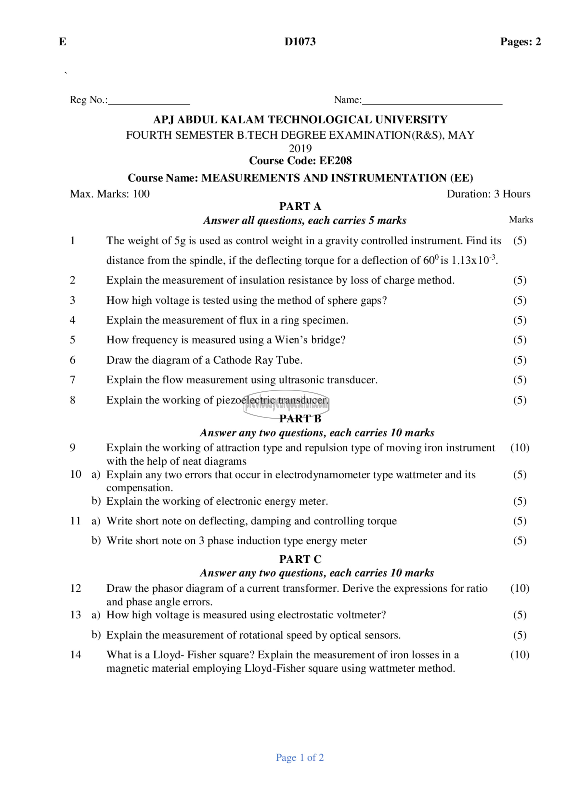 Question Paper - Measurements and Instrumentation-1