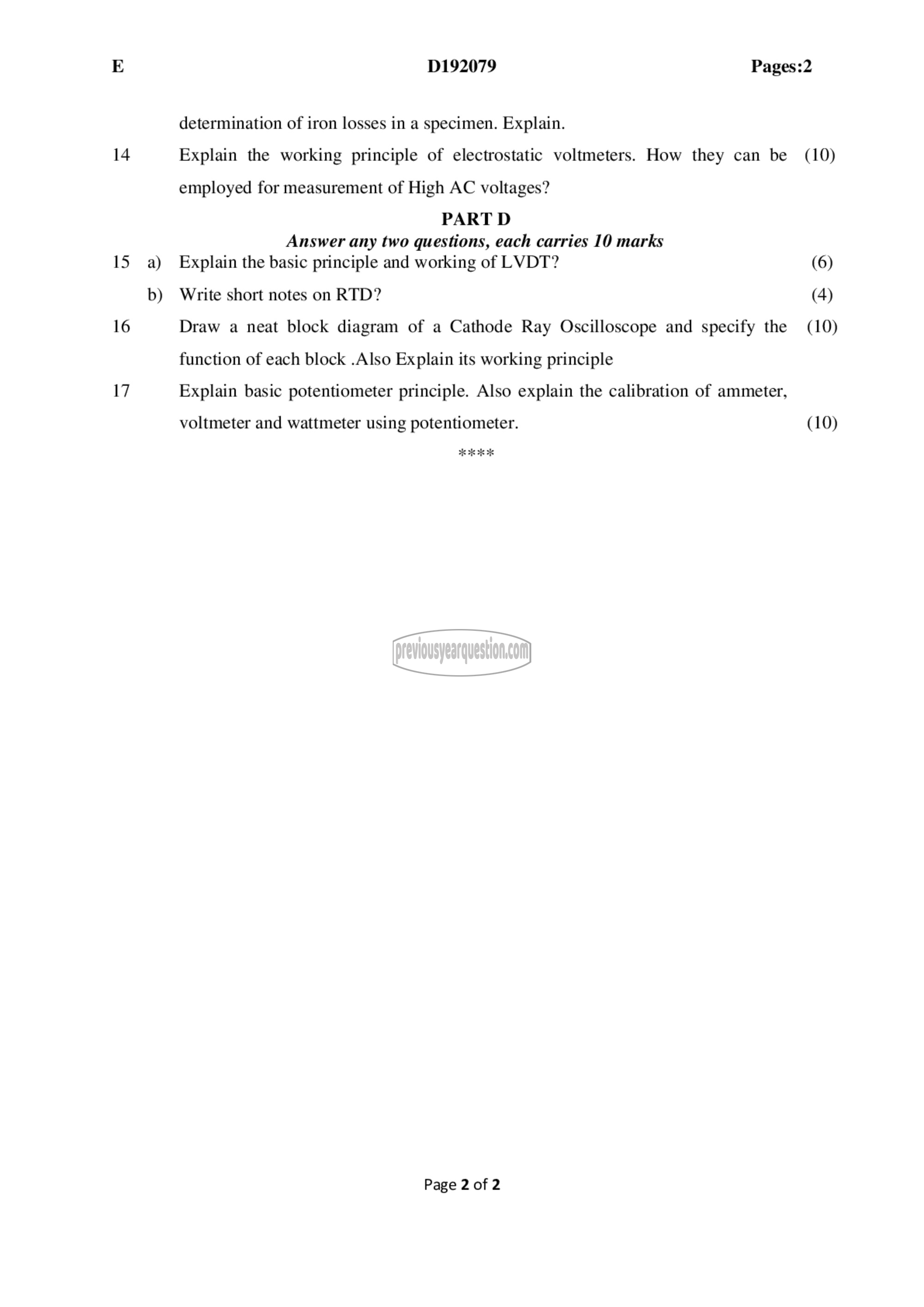 Question Paper - Measurements and Instrumentation-2