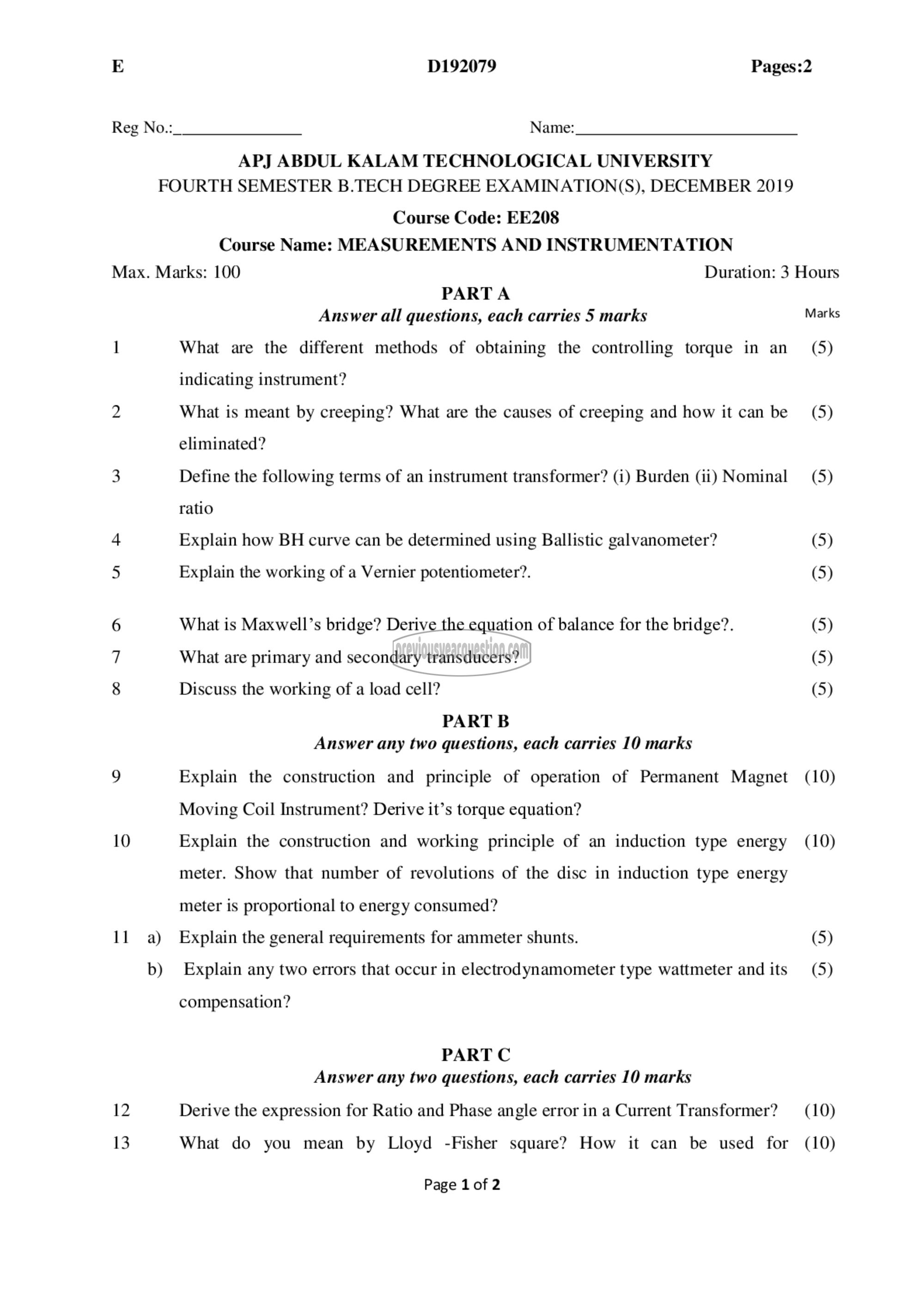 Question Paper - Measurements and Instrumentation-1