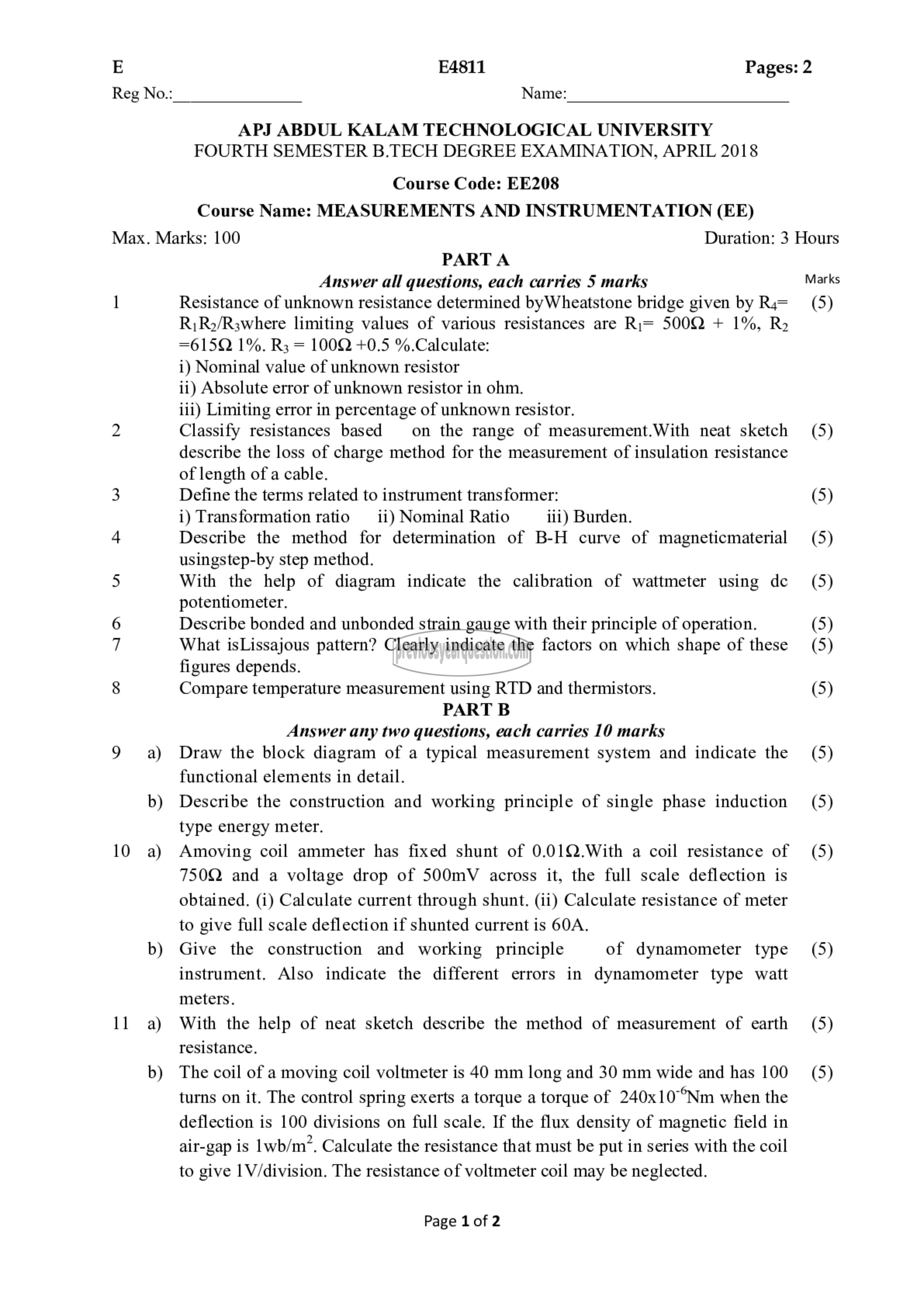 Question Paper - Measurements and Instrumentation-1