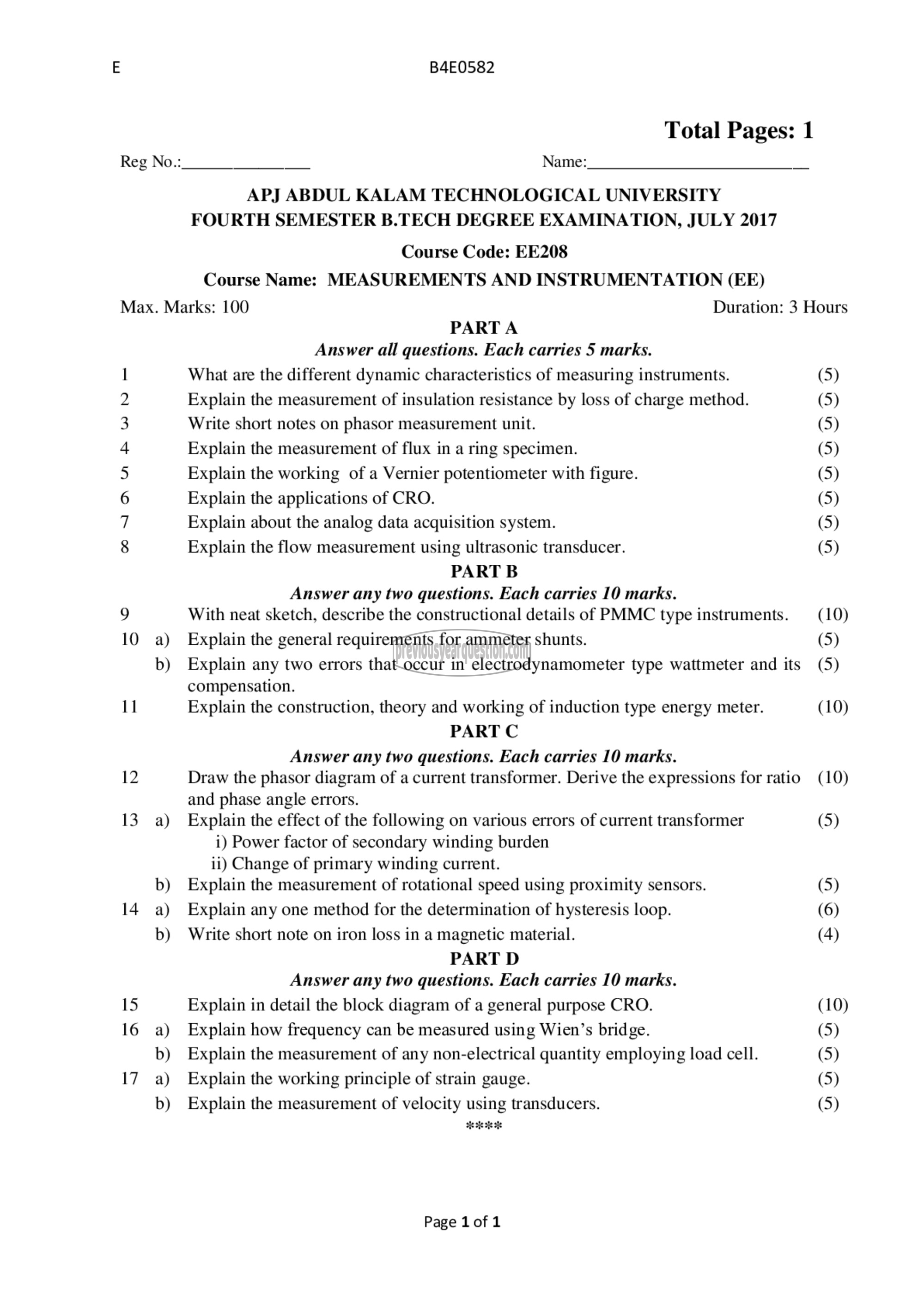 Question Paper - Measurements and Instrumentation-1