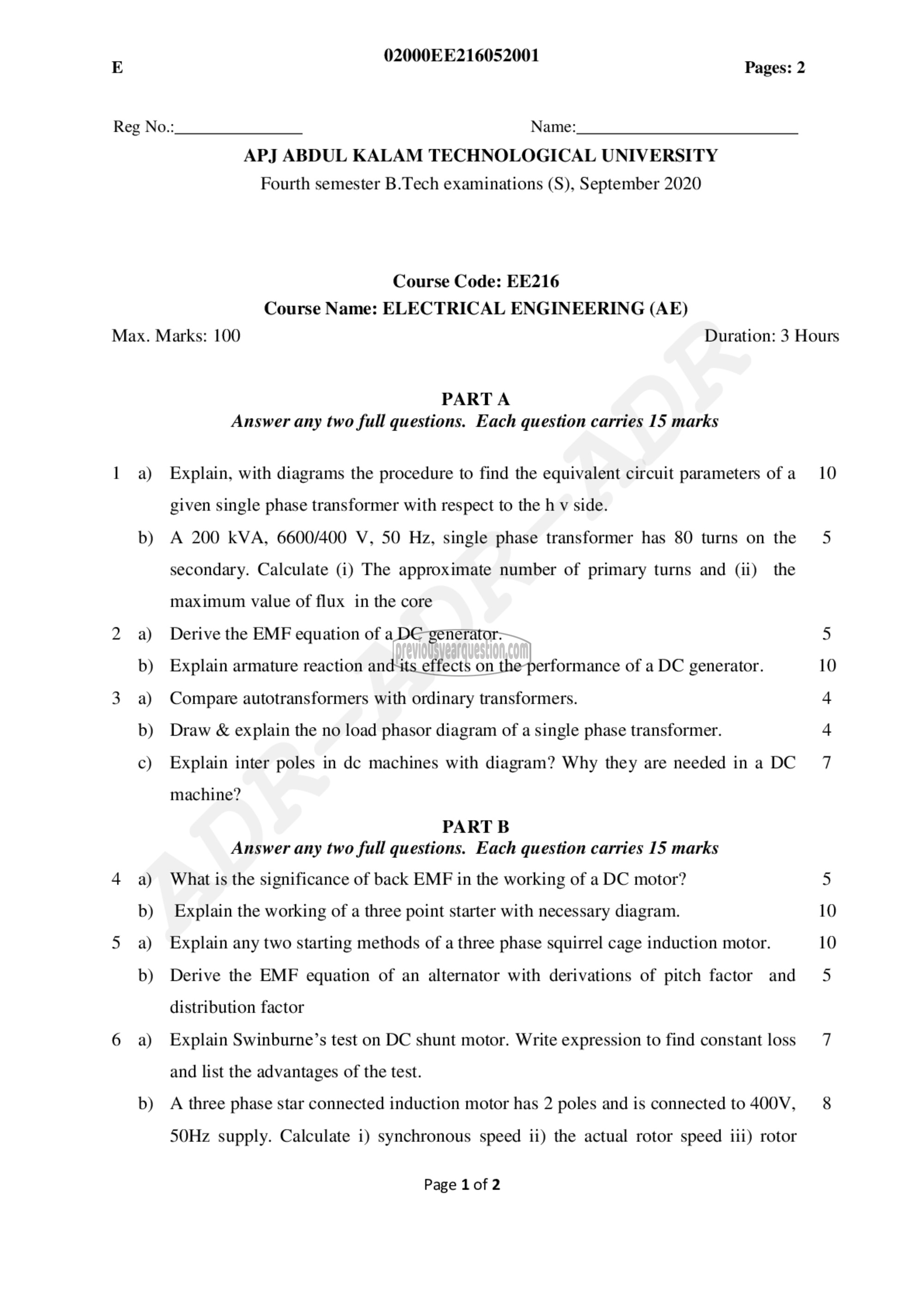 Question Paper - Electrical Engineering-1