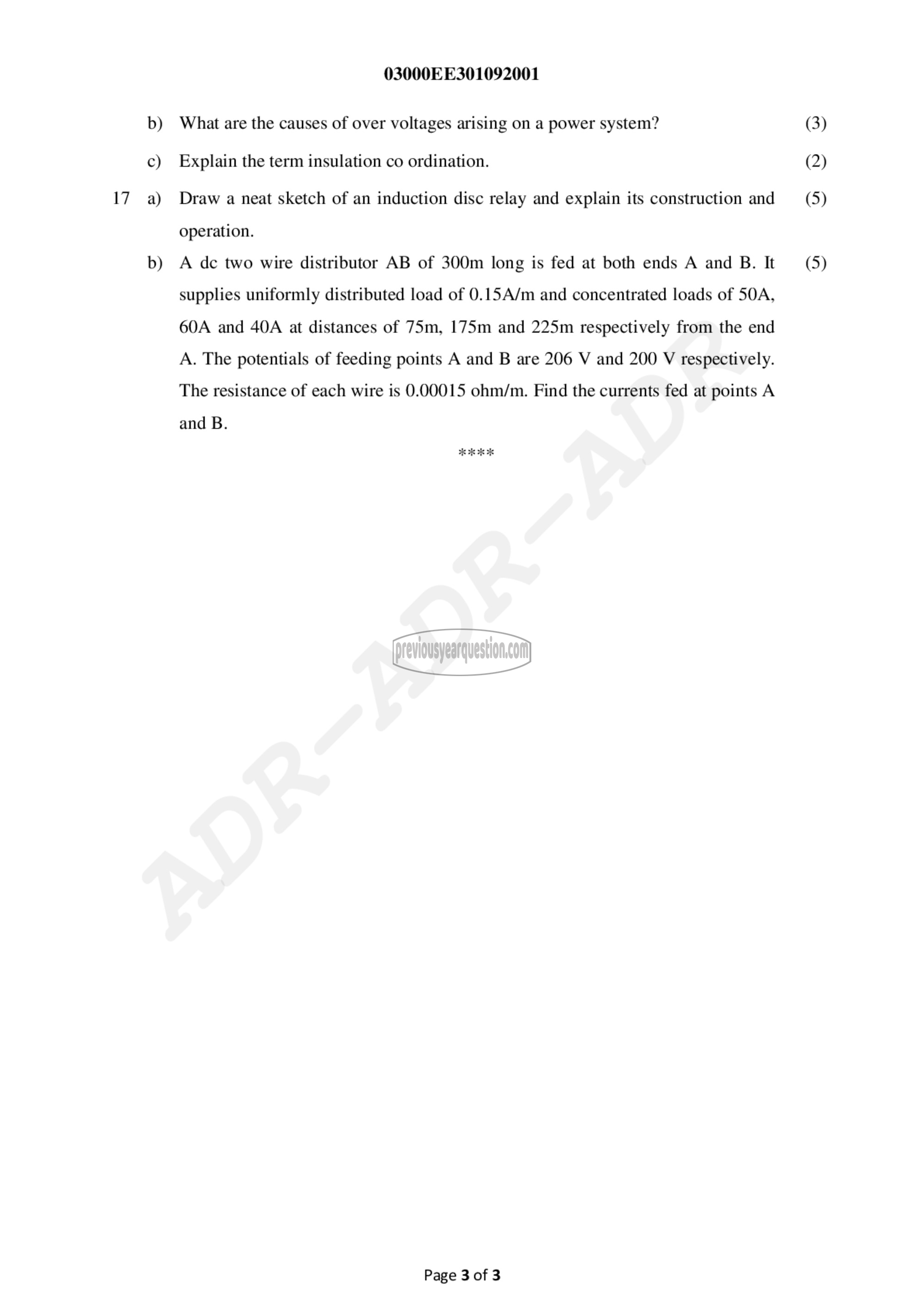 Question Paper - Power Generation, Transmission and Protection-3