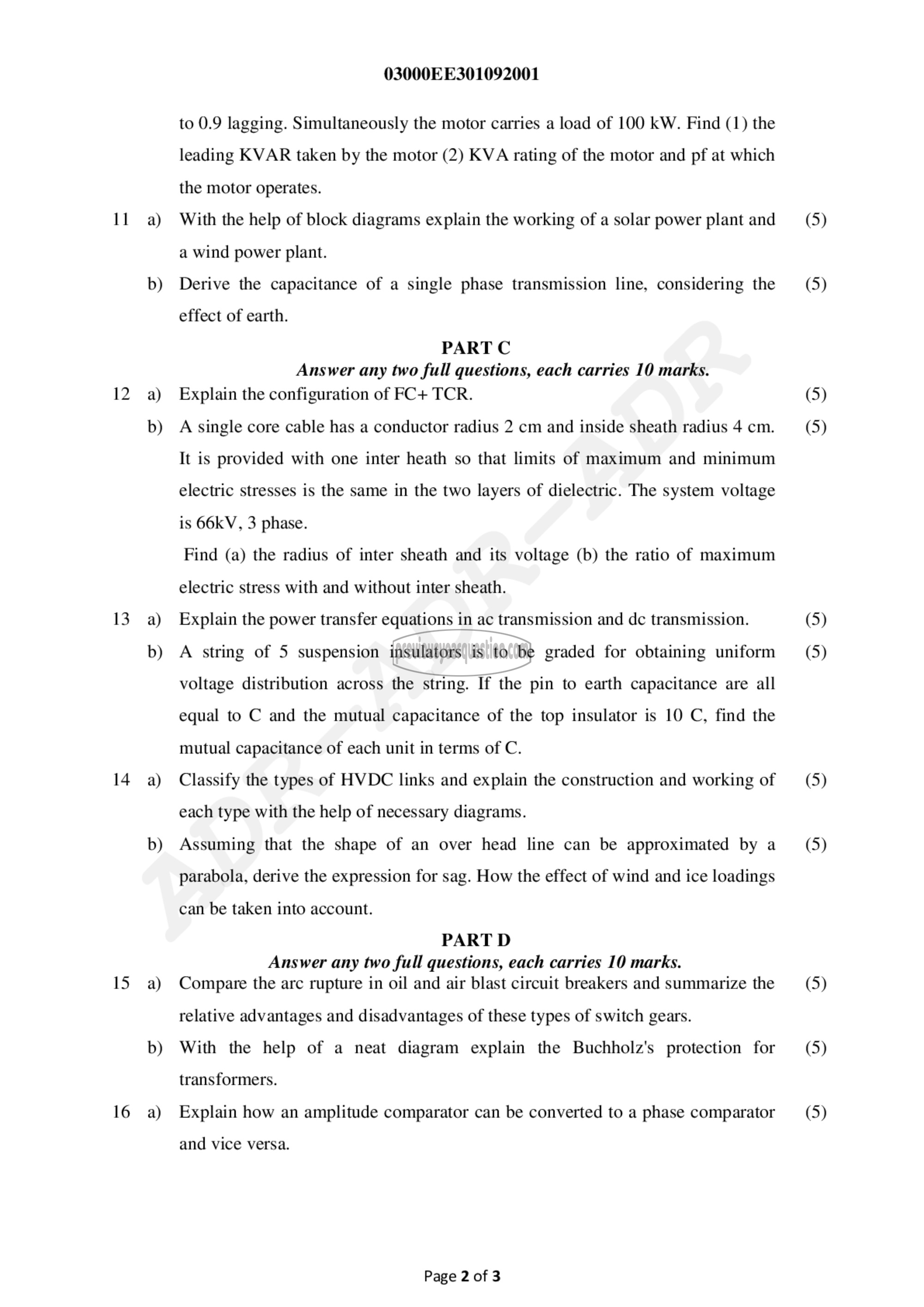 Question Paper - Power Generation, Transmission and Protection-2