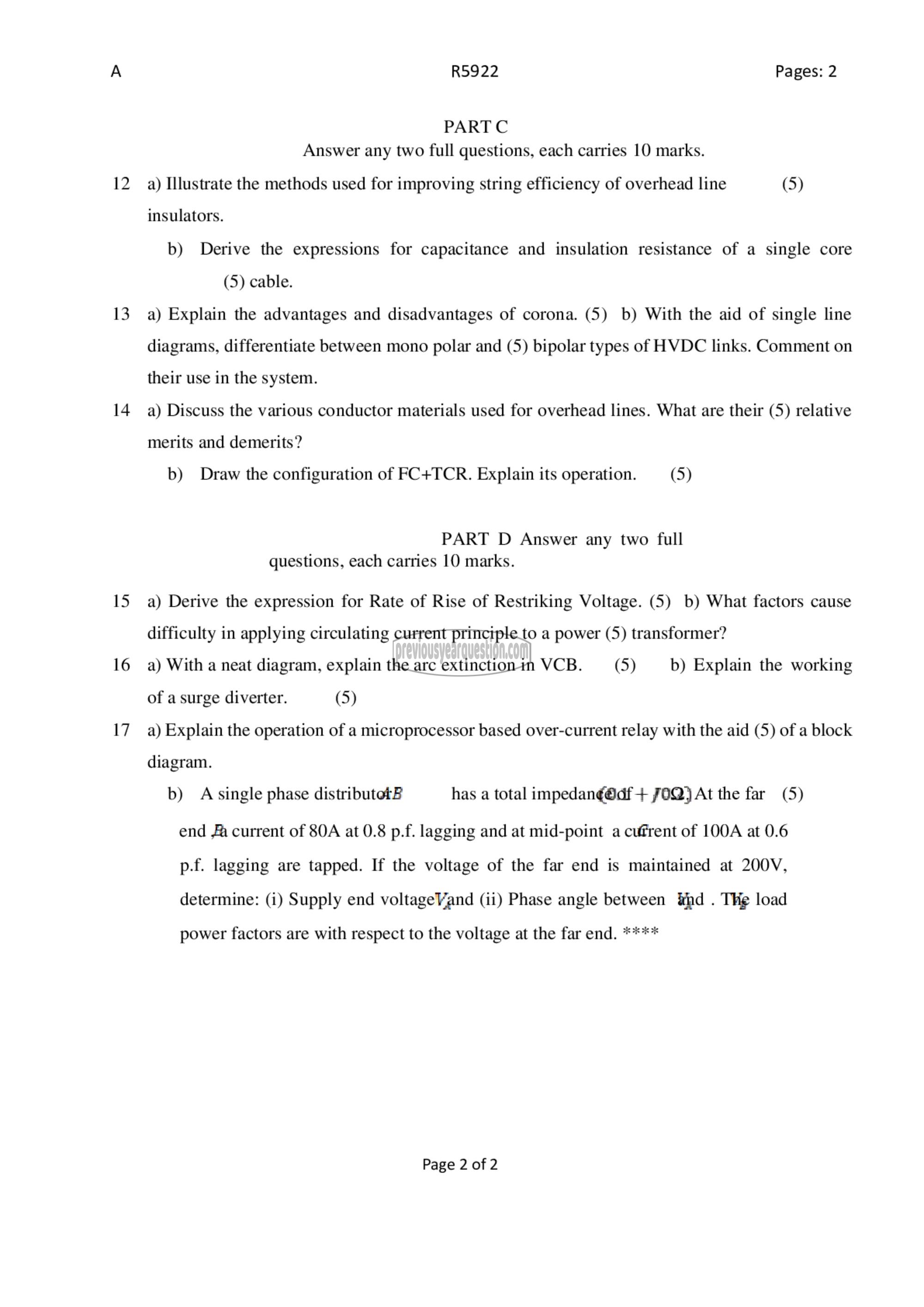 Question Paper - Power Generation, Transmission and Protection-2