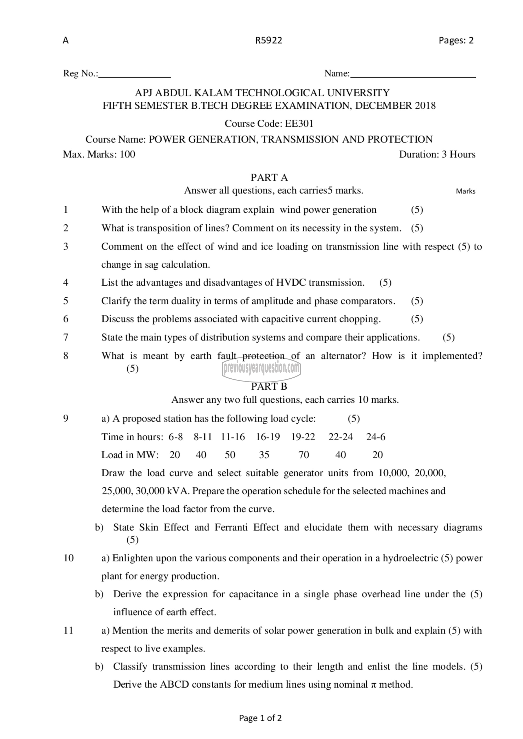 Question Paper - Power Generation, Transmission and Protection-1