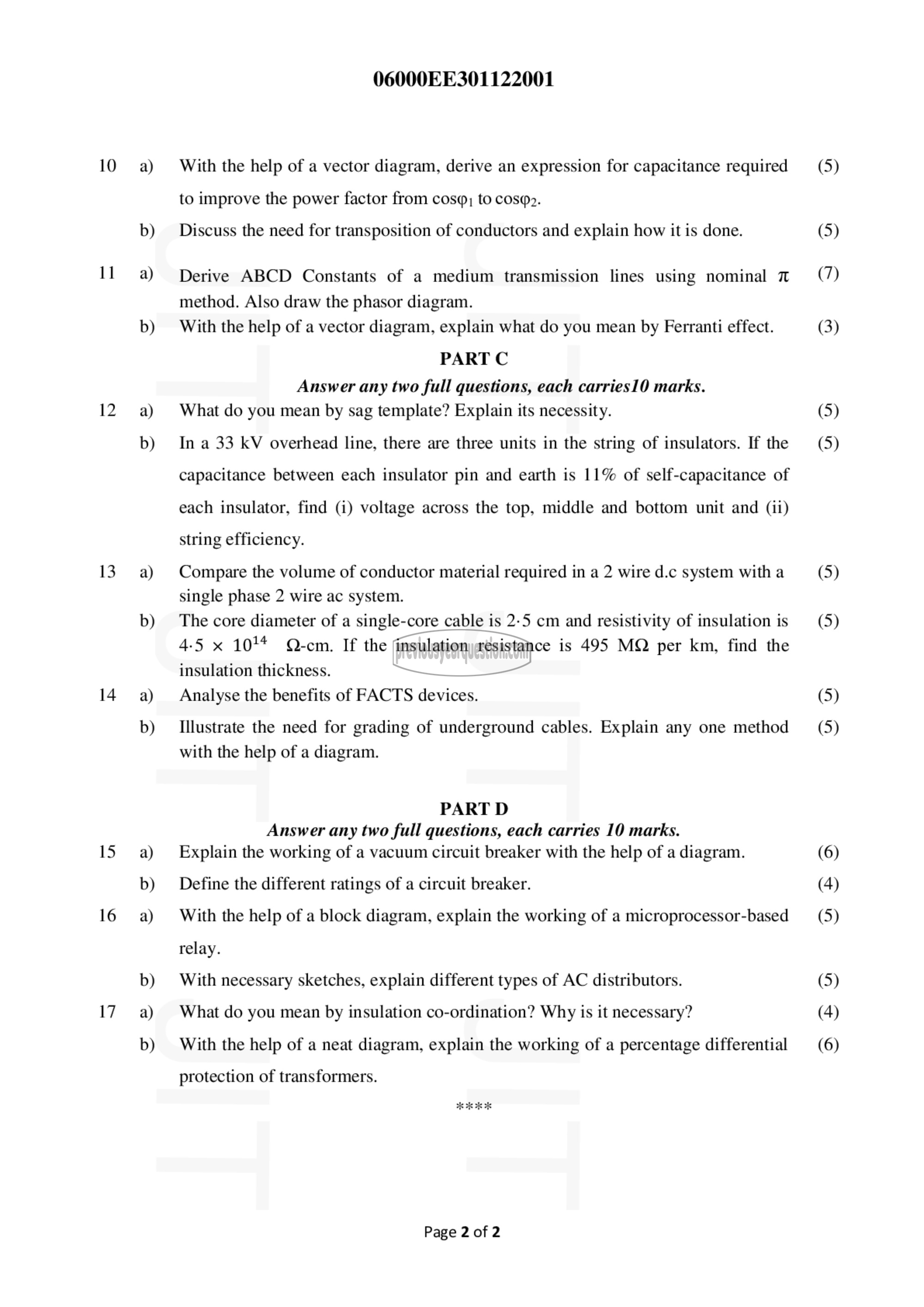 Question Paper - Power Generation, Transmission and Protection-2