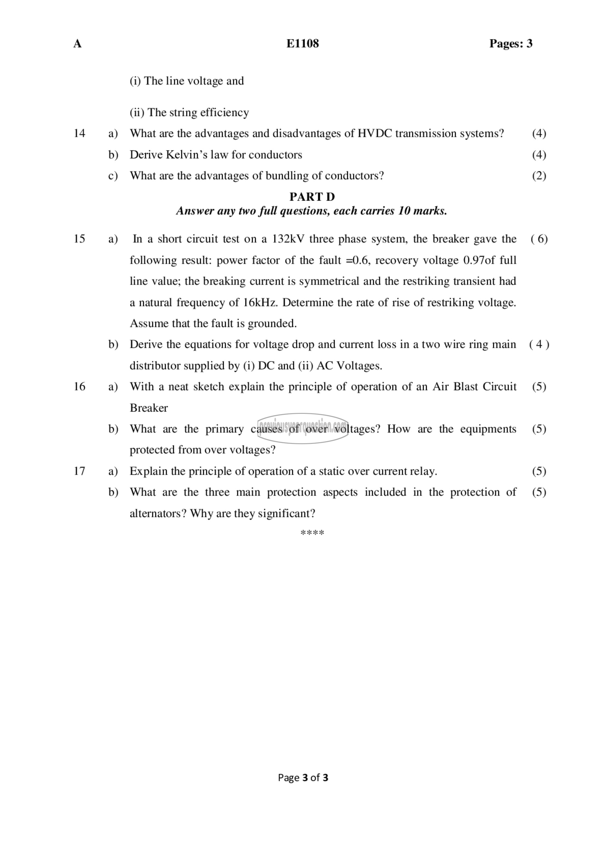 Question Paper - Power Generation, Transmission and Protection-3