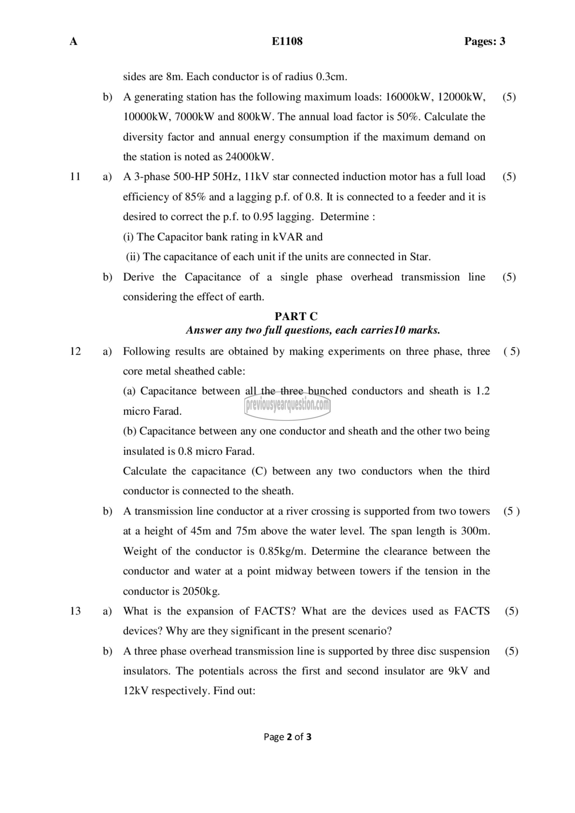 Question Paper - Power Generation, Transmission and Protection-2